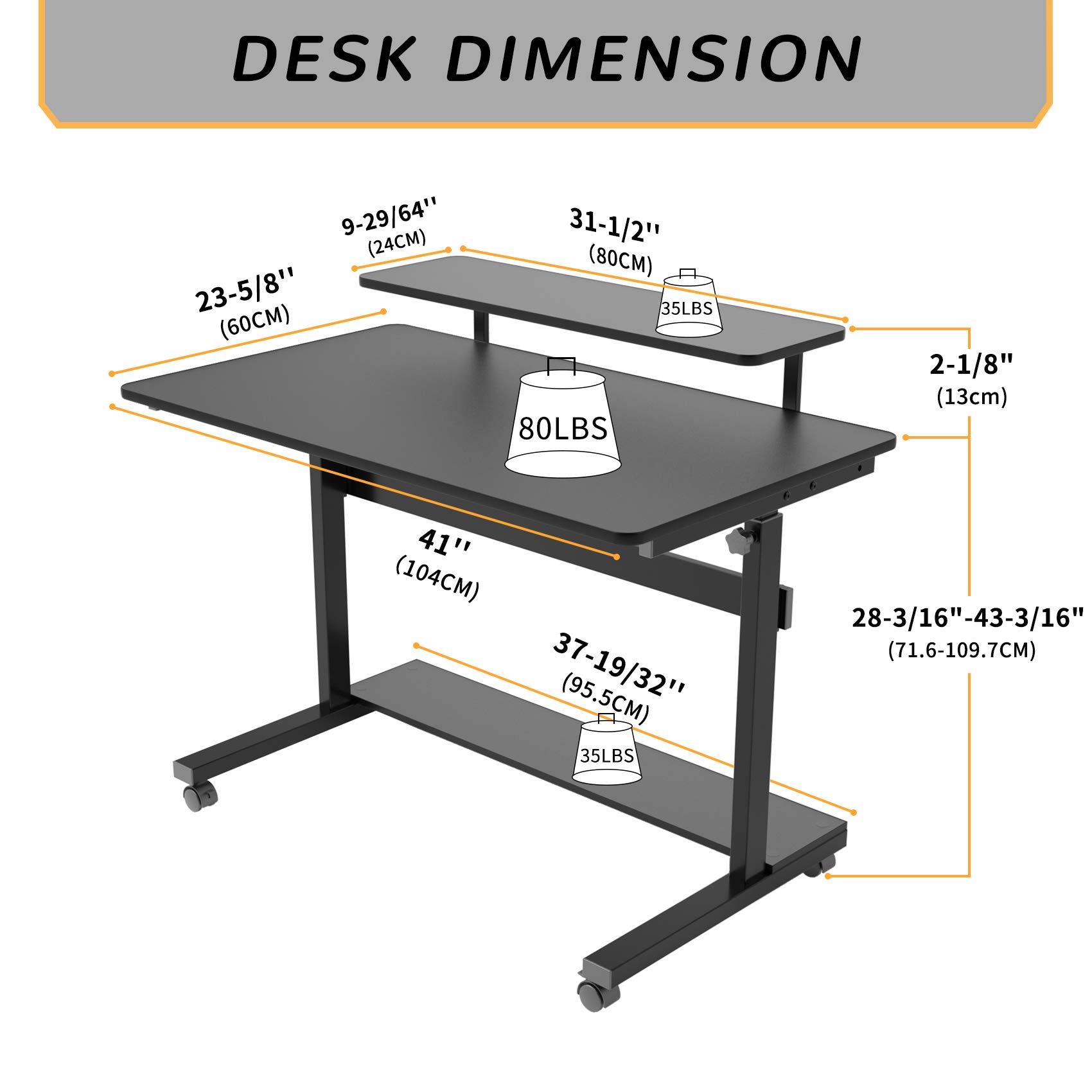Height Adjustable Standing Desk with Wheels - 41