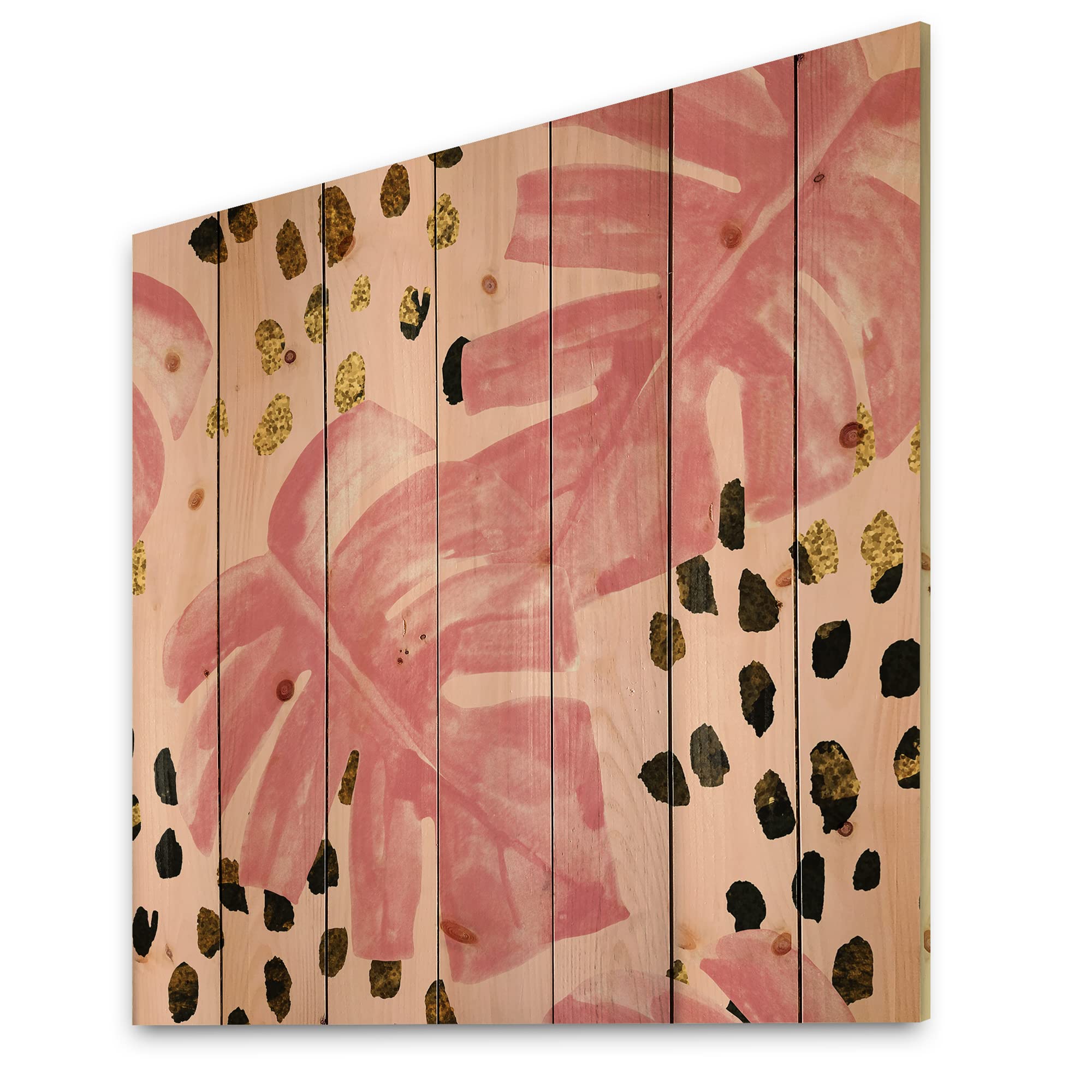 Pink Monstera Wood Wall Art - Tropical Floral Decor for Living Room
