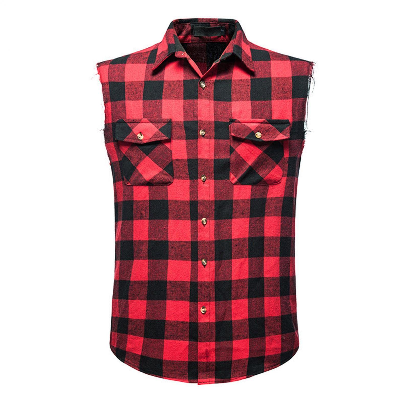 Sertiohcv Men's Muscle Fit Sleeveless Flannel Plaid Tank Tops - Casual Bodybuilding Workout Shirts for Gym, Summer & Outdoor Activities