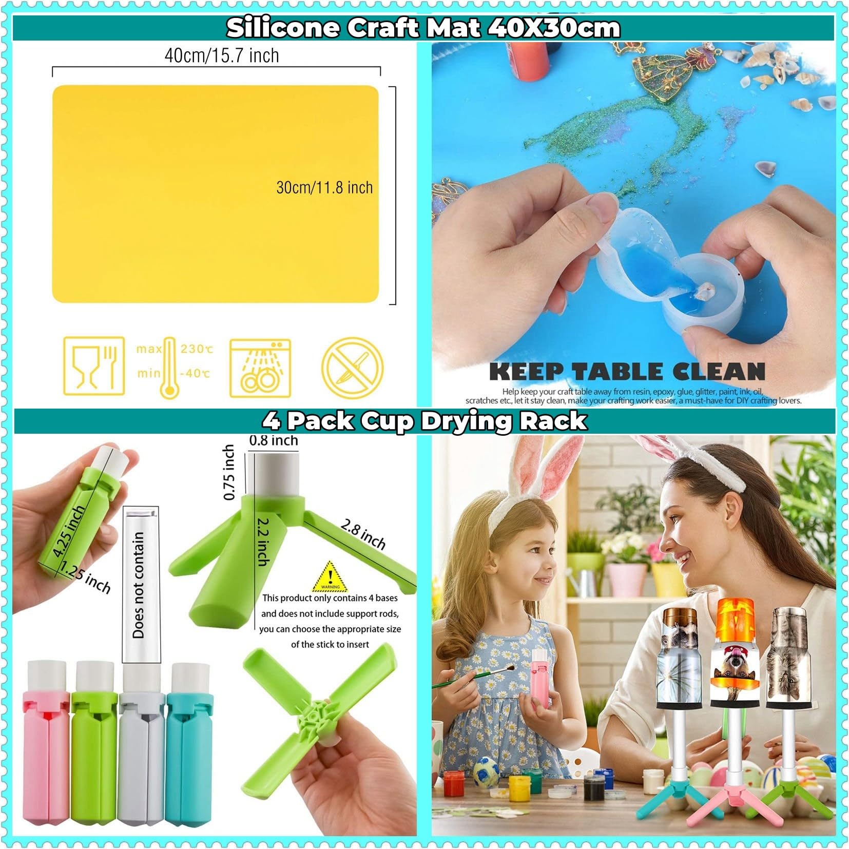 **LFSUM 4-Arm Cup Turner for DIY Epoxy Resin Tumblers – Multi Tumbler Spinner Machine Kit for Glitter & Craft Projects – Perfect for Epoxy Coating, Cup Decorating & DIY Gifts (4X-Cup-Blue)**