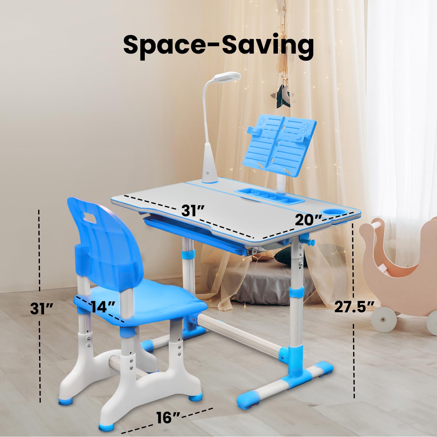 Gorilla Gadgets Adjustable Kids Table and Chair Set - Height Adjustable Children's Study Desk with Night Light for Bedroom, Playroom & Homeschooling (DSK-Kids-BLU) - Perfect for Learning, Drawing & Playtime Activities