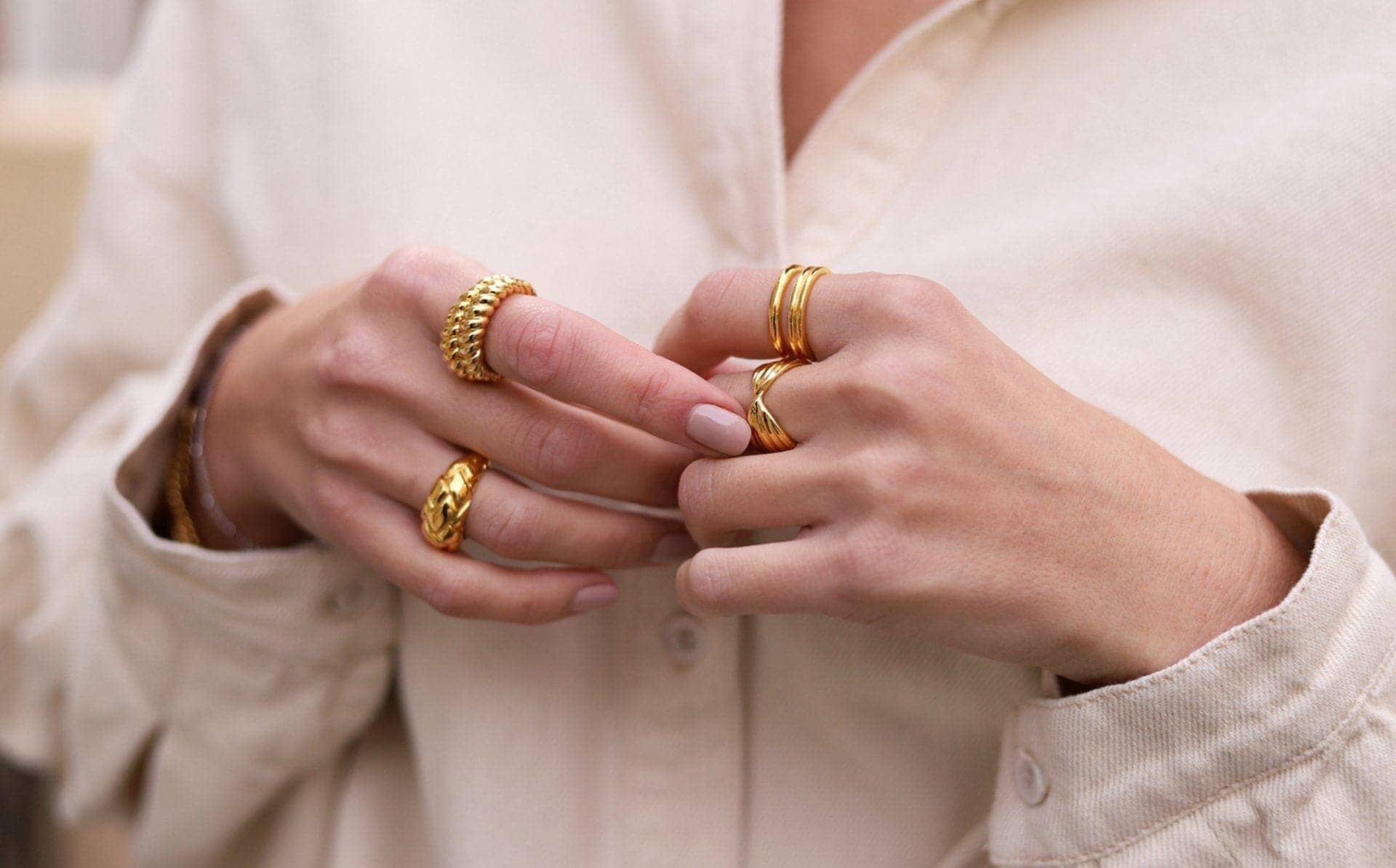 Lucy Williams Dome Waffle Ring | 18k Gold Vermeil Stackable Ring for Women | Elegant Jewelry Gift for Birthday, Anniversary & Everyday Wear