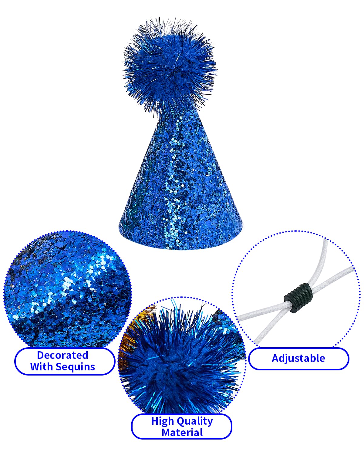 24 Pack Mini Pet Party Hats - Adjustable Small Dog & Cat Birthday Hats for Puppies & Kittens - Cute Holiday Costume Headbands for Pets - Perfect for Birthday Parties, Halloween & Christmas Celebrations