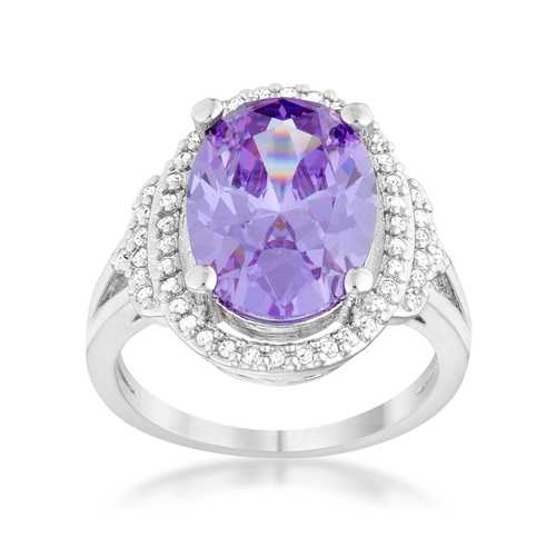 5.95ct Amethyst & Cubic Zirconia Rhodium Plated Cocktail Ring for Women - Elegant Evening Party Jewelry Gift for Bridesmaid, Anniversary & Special Occasions