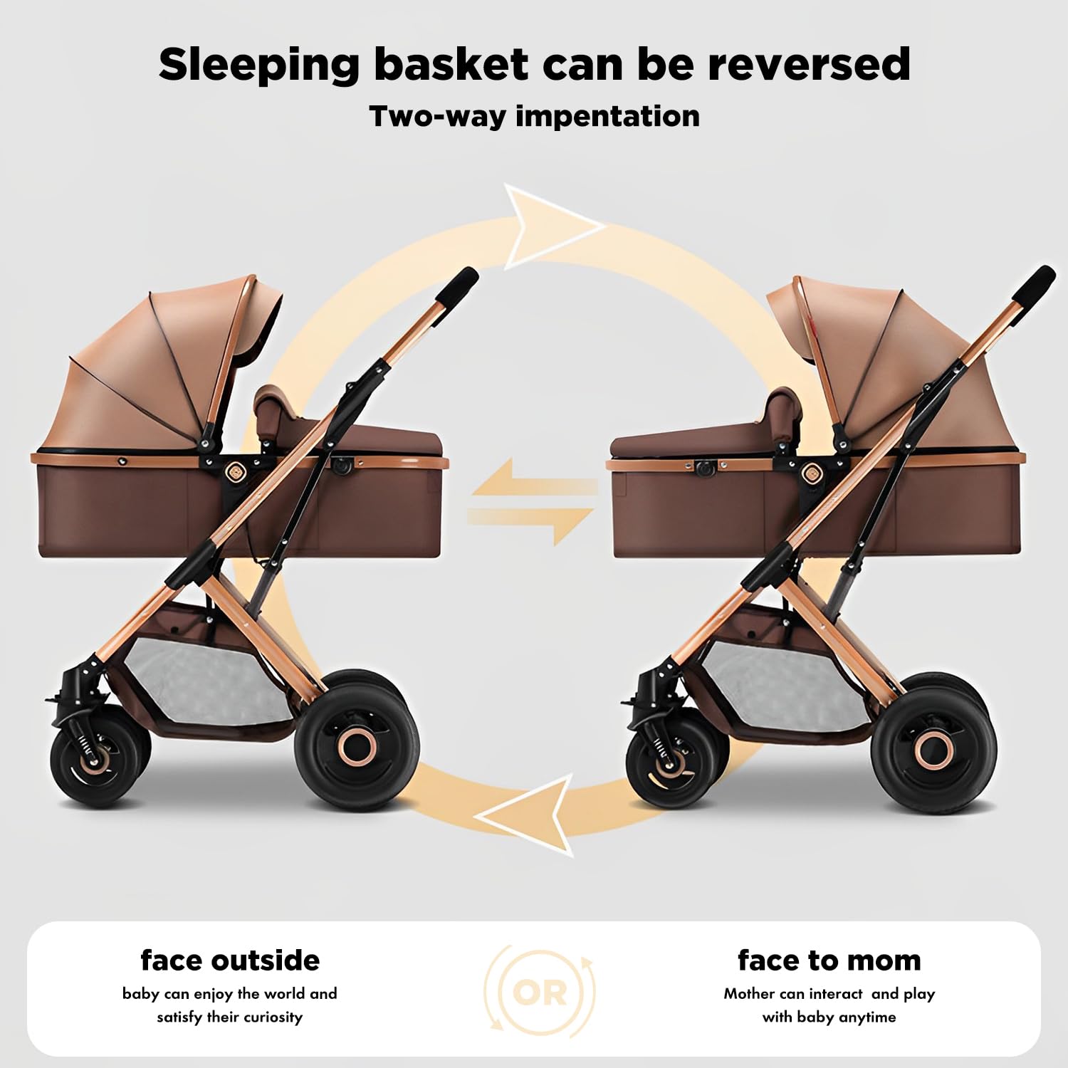 2 in 1 Convertible Baby Stroller & Bassinet - Reversible Newborn Pram with Adjustable Canopy | Foldable Lightweight Pushchair for Infants & Toddlers | Shock-Absorbent Wheels for Smooth Rides | Perfect for City Walks, Shopping & Travel