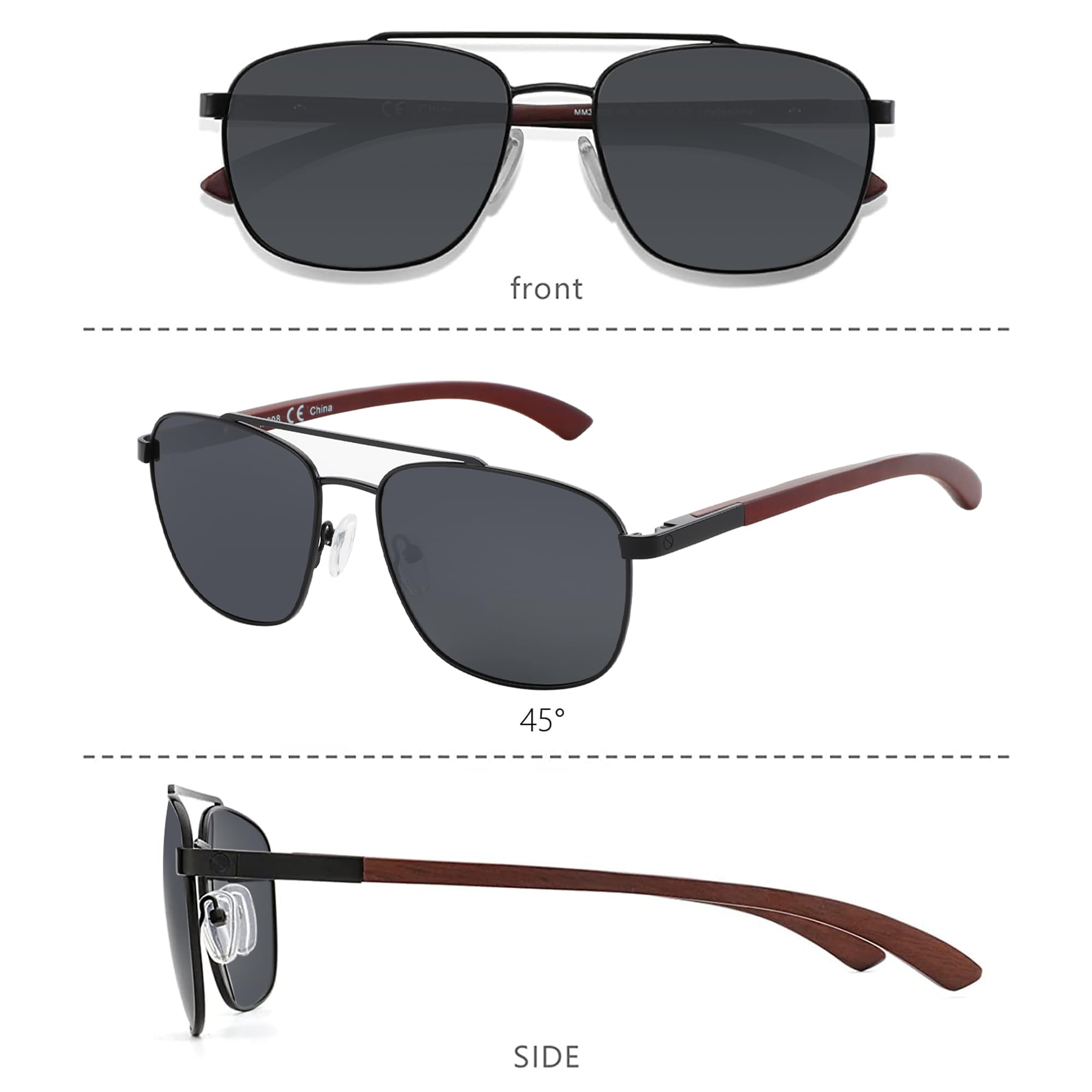 ZENOTTIC Men's Aviator Wood Polarized Sunglasses - 100% UV Protection for Fishing, Driving & Golf - Stylish Wood Frame Shades for Outdoor Sports & Casual Wear