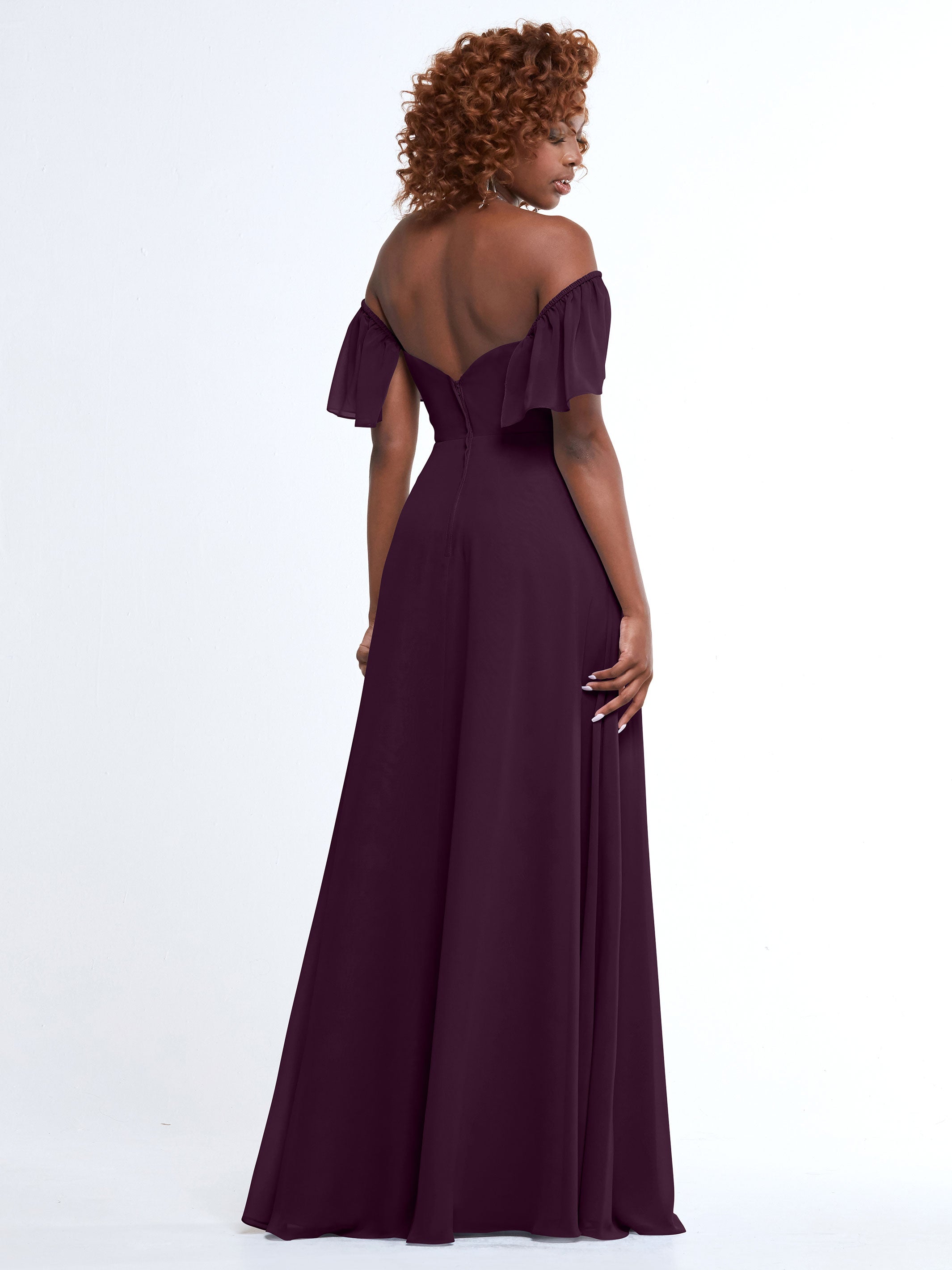 Elegant A-Line Off-The-Shoulder Chiffon Bridesmaid Dress with Pockets - Perfect for Weddings, Formal Events & Special Occasions