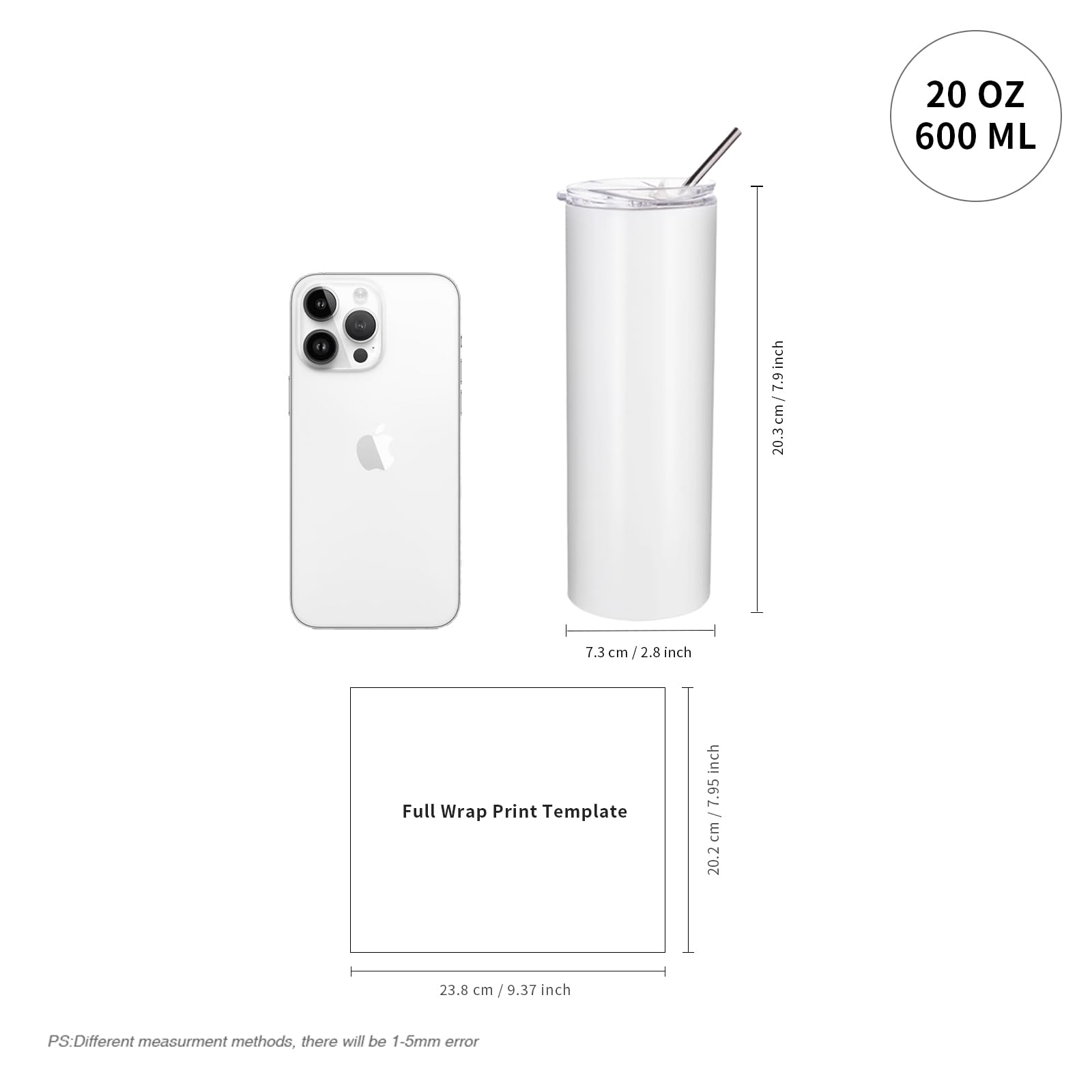 PYD Life 10 Pack 20oz Sublimation Tumblers Bulk - Skinny White Stainless Steel Tumbler Cups with Straw & Lid for Heat Press & Sublimation Oven Printing - Perfect for DIY Crafts, Custom Gifts, and Personalized Drinkware