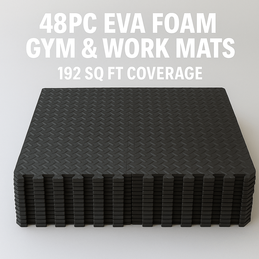 24 & 192 SQ FT EVA Foam Interlocking Exercise Mats - Non-Slip Gym Flooring & Home Workout Mats (6PC & 48PC) for Home Gym, Yoga, Playroom, and Kids Play Area
