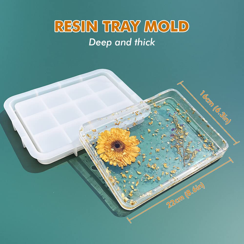 Rectangle Resin Tray Molds with Edges - DIY Silicone Jewelry Holder & Rolling Tray for Resin Casting, Jar Mold with Lid, Grinder Mold - Perfect for Home Decoration, Craft Projects & Gift Making