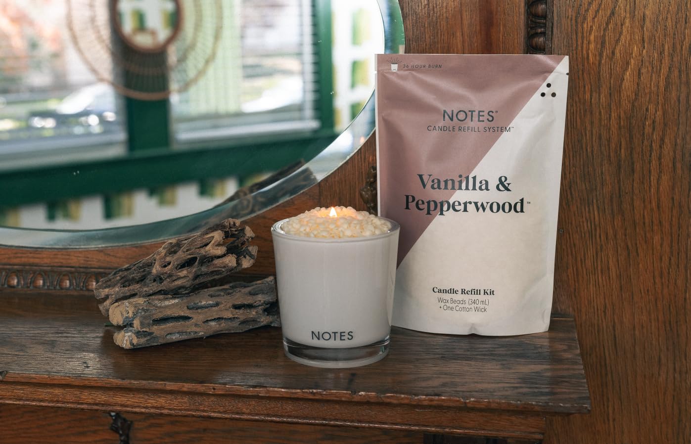 NOTES Sustainable Candle Starter Kit - Eco-Friendly Refillable Candles with Warm Cozy Duo Scents | 100% Natural Soy Wax | Turmeric Pumpkin Chai & Vanilla Pepperwood Fragrance | Perfect for Fall Decor, Home Aromatherapy, and Cozy Evenings