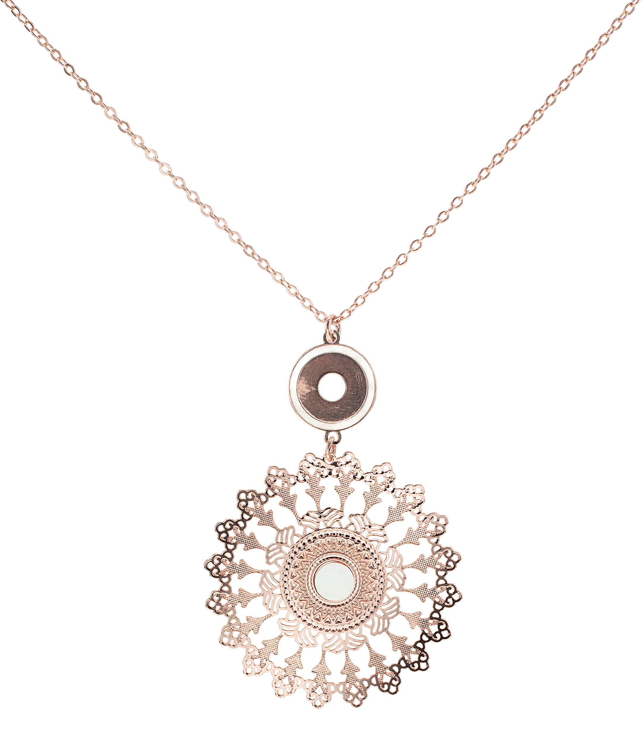 Rose Gold Mandala Mother of Pearl Adjustable Pendant Necklace for Women | Elegant Boho Jewelry Gift for Mom, Wife, Girlfriend | Perfect for Weddings, Parties & Everyday Wear