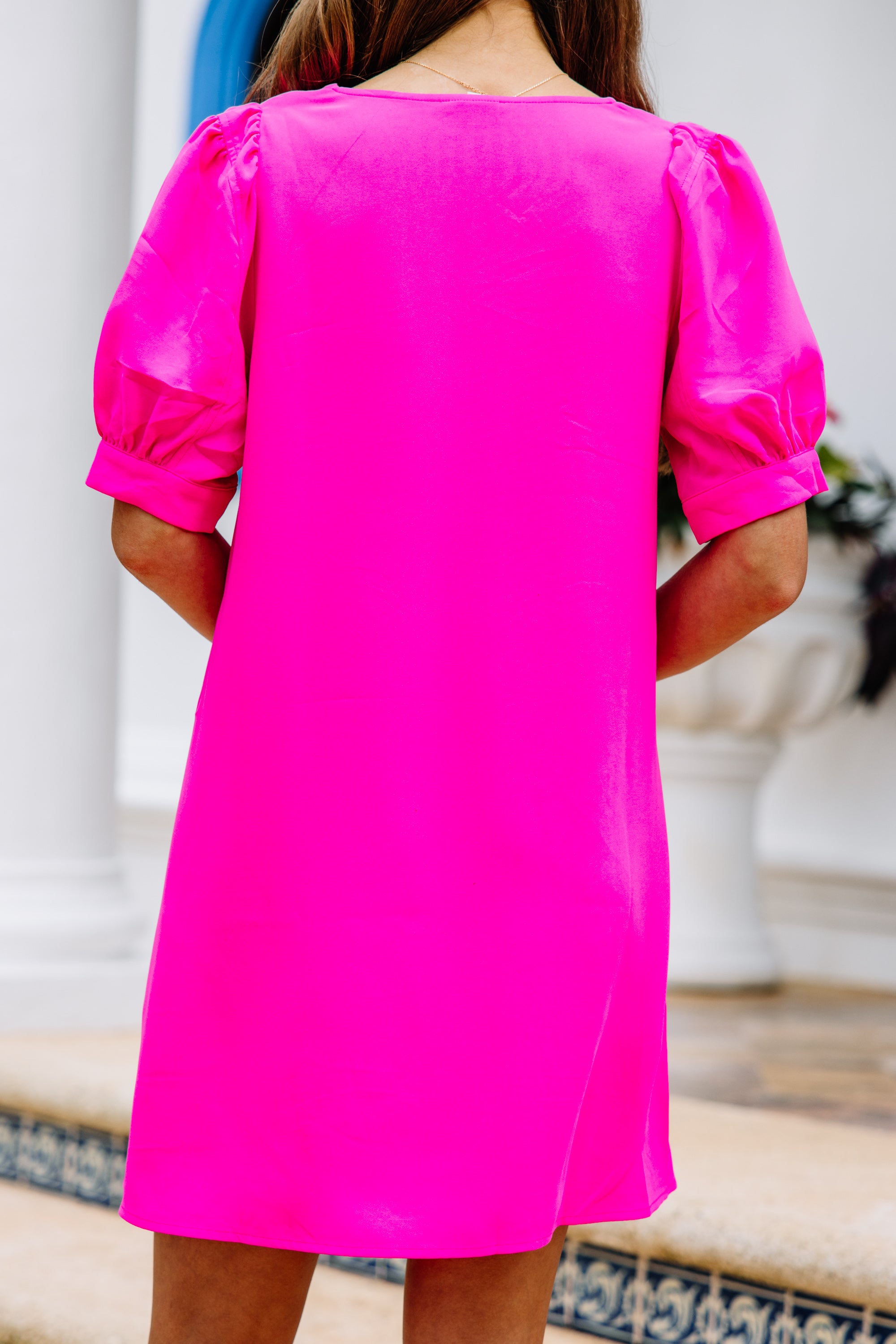 Fuchsia Pink Puff Sleeve Dress for Women - Elegant Party & Cocktail Attire | Perfect for Weddings, Date Nights & Special Occasions