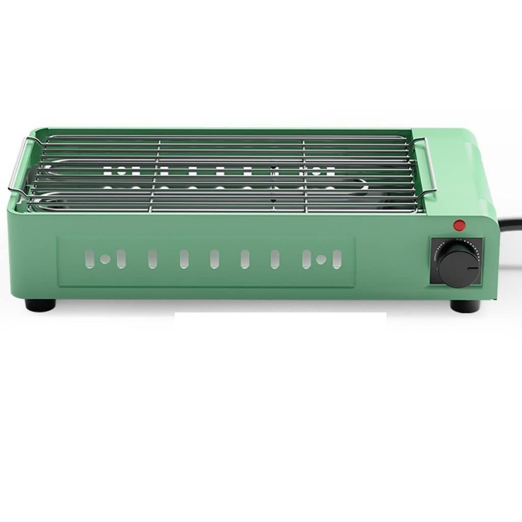 Nanusp Electric Grill - Smokeless Indoor BBQ Grill for Home, Portable 40x20x10cm Green Electric Barbecue with Skewers - Perfect for Apartments, Camping & Small Space Cooking