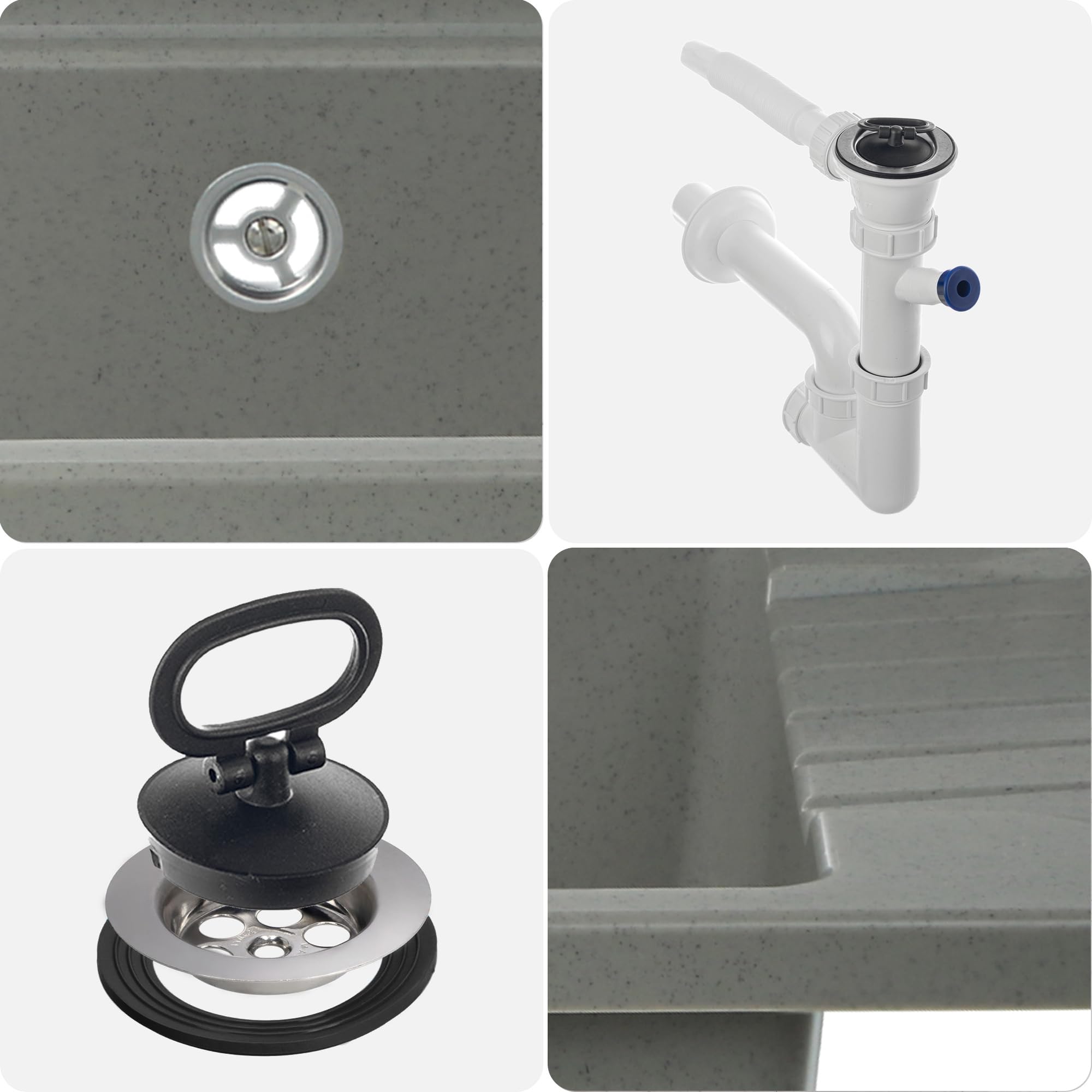 GOSPO 50.5 x 34 x 26.5 cm Polypropylene Kitchen Sink with Professional Siphon & Mounting Kit - Durable Grey Utility Sink for Home, RV, Laundry Room & Outdoor Use