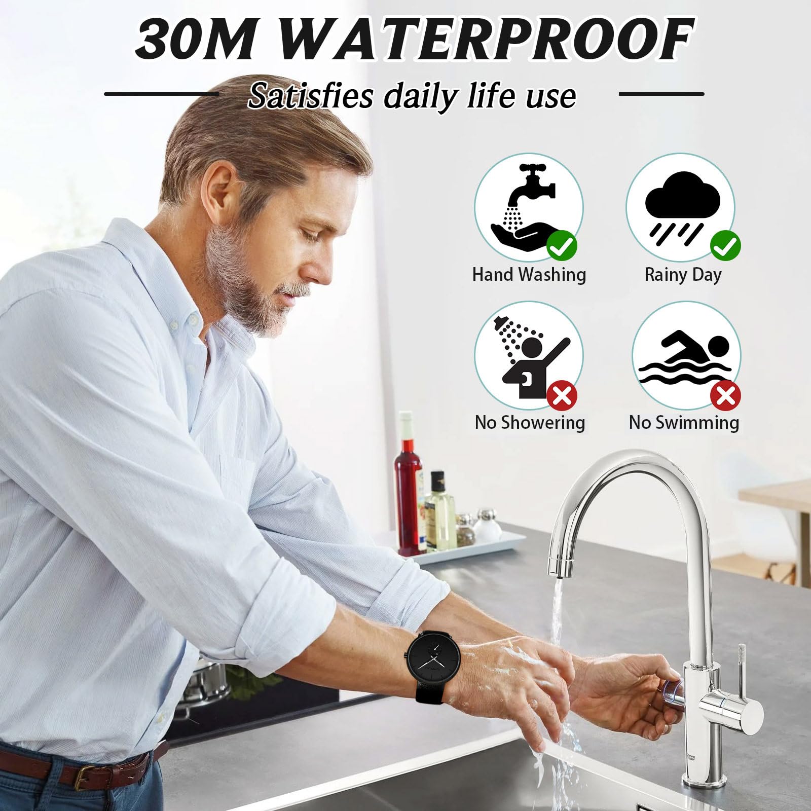 Ultra-Thin Minimalist Waterproof Men's Watch - Fashionable Leather Band Dress Wristwatch for Men & Women - Perfect for Business, Casual & Formal Occasions