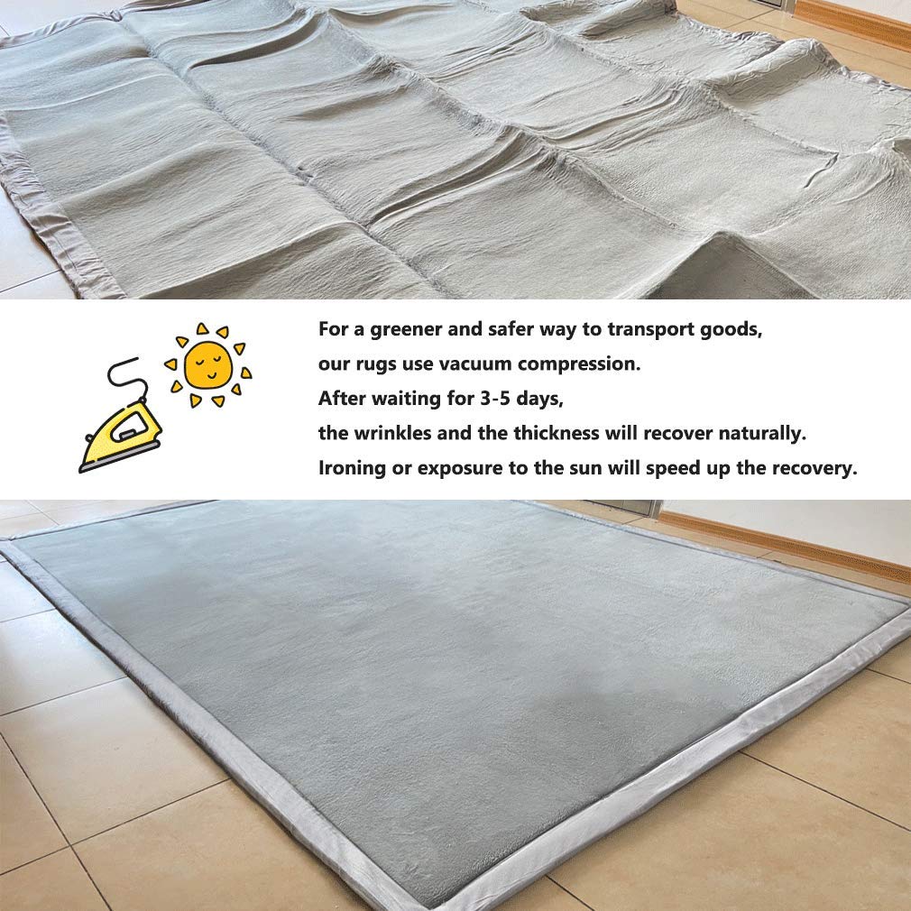 Loartee Soft Coral Velvet Baby Play Mat - Non-Slip Kids Rug for Crawling & Toddler Play Area - Gray 5'11