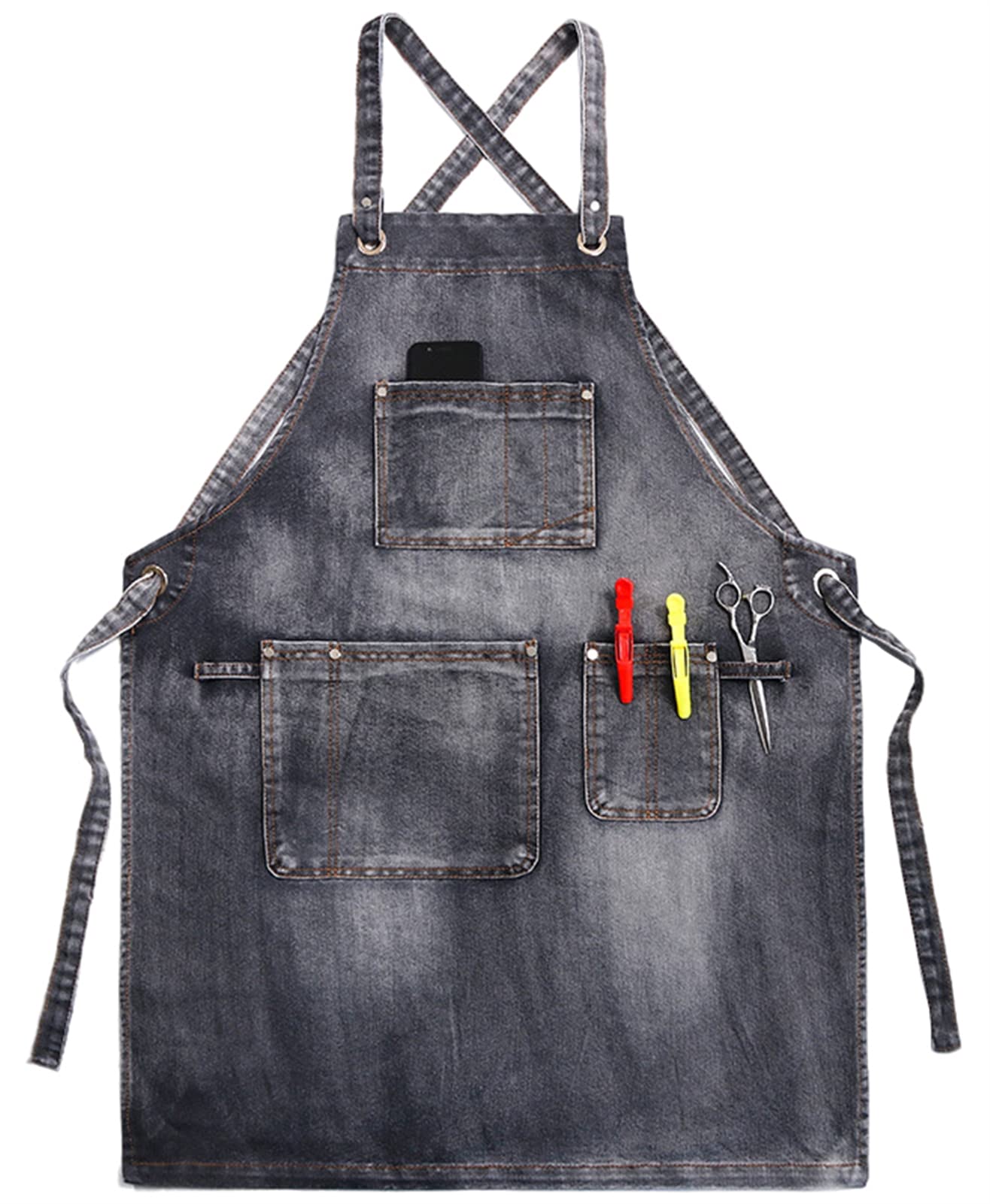 Premium Adjustable Denim Chef Apron for Men & Women - Heavy Duty Kitchen, BBQ, Restaurant & Waiter Apron - Ideal for Cooking, Grilling, Baking & Serving