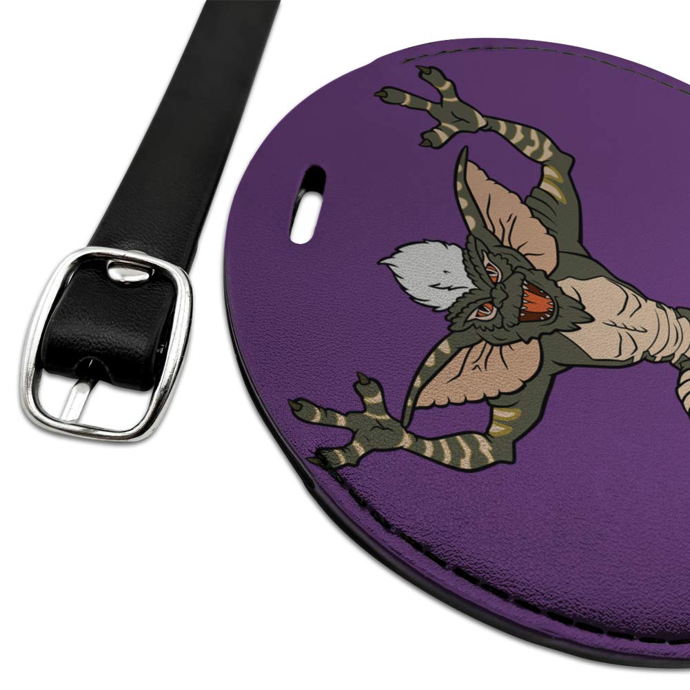 Gremlins Stripe Round Leather Luggage Tag - Durable Suitcase ID Card Holder for Travel Bags - Perfect for Carry-Ons, Checked Luggage & Backpack Identification
