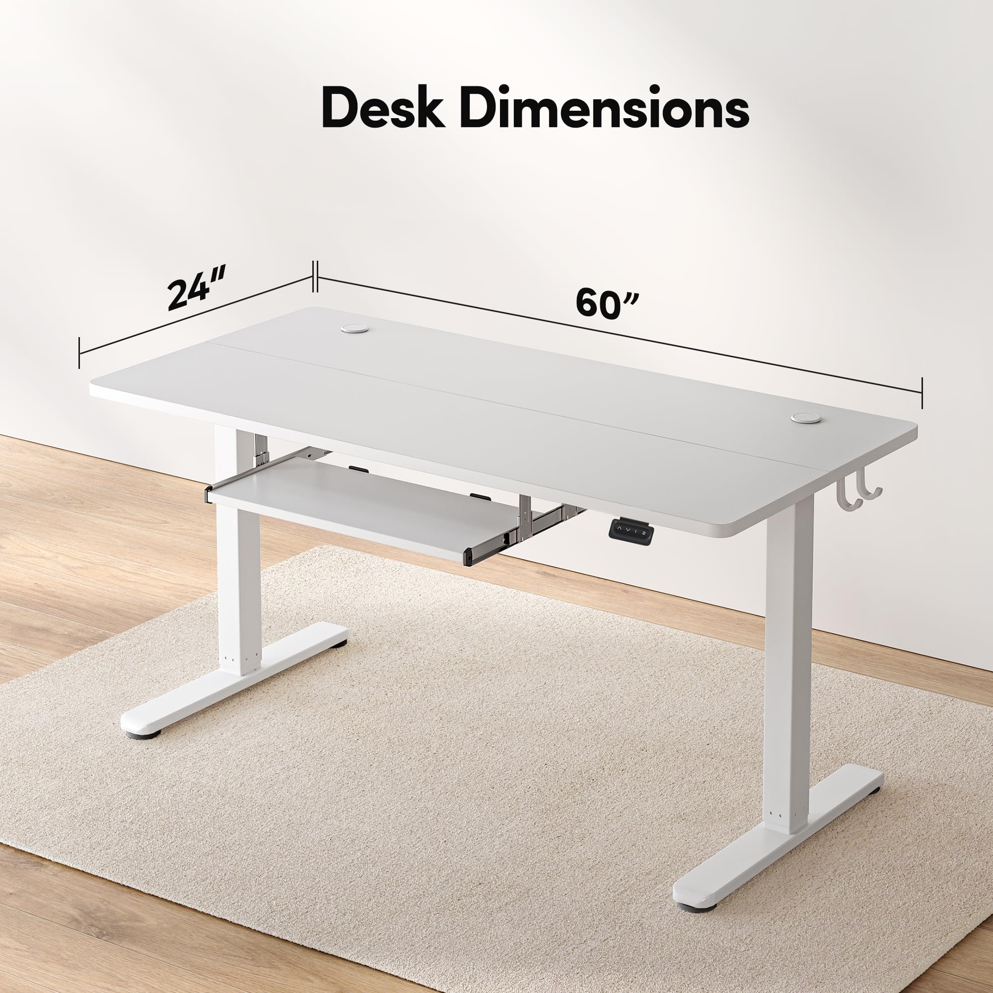 FEZIBO Electric Standing Desk 63 x 24 Inches - Height Adjustable Sit Stand Desk with Keyboard Tray & Splice Board, White Frame & White Top - Perfect for Home Office, Gaming & Workspace Ergonomics