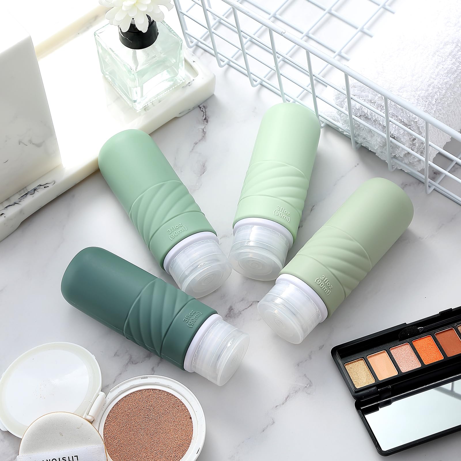TSA Approved 3oz Travel Bottles for Toiletries - 4 Pack Leak Proof BPA Free Squeezable Containers for Shampoo, Conditioner & Lotion | Perfect for Air Travel, Gym & Vacation Essentials (Green)