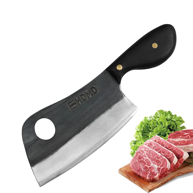 **LIKEXI 6.5 Inch Forged High Carbon Steel Meat Cleaver - Heavy Duty Boning & Chopping Knife for Kitchen, BBQ, Camping - Perfect for Butchering, Slicing Vegetables & Outdoor Cooking**
