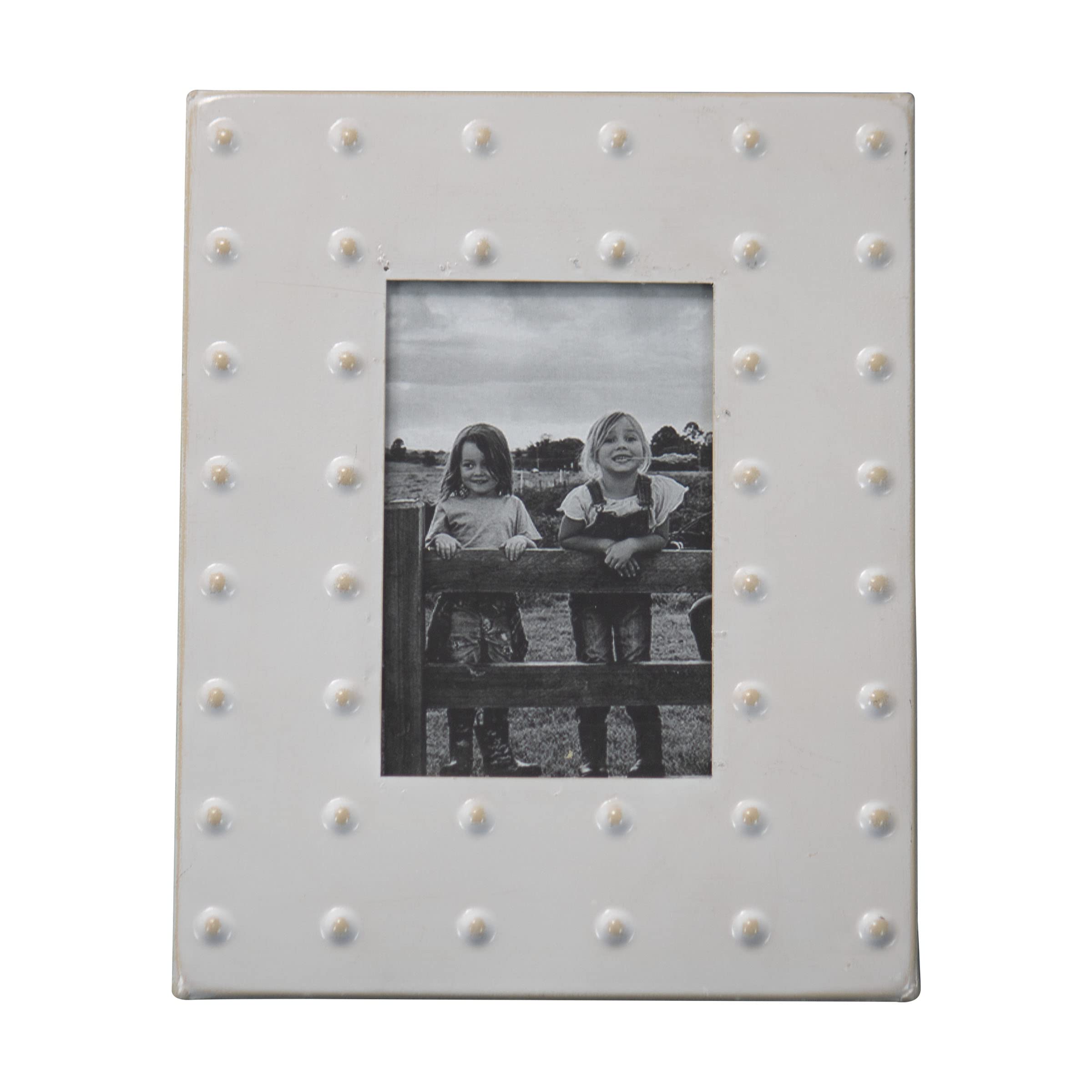 Foreside Home & Garden 4x6 Inch Enamel Metal Picture Frame with Cream Bubble Pattern - Perfect for Wall Decor, Tabletop Display, and Home Office Organization