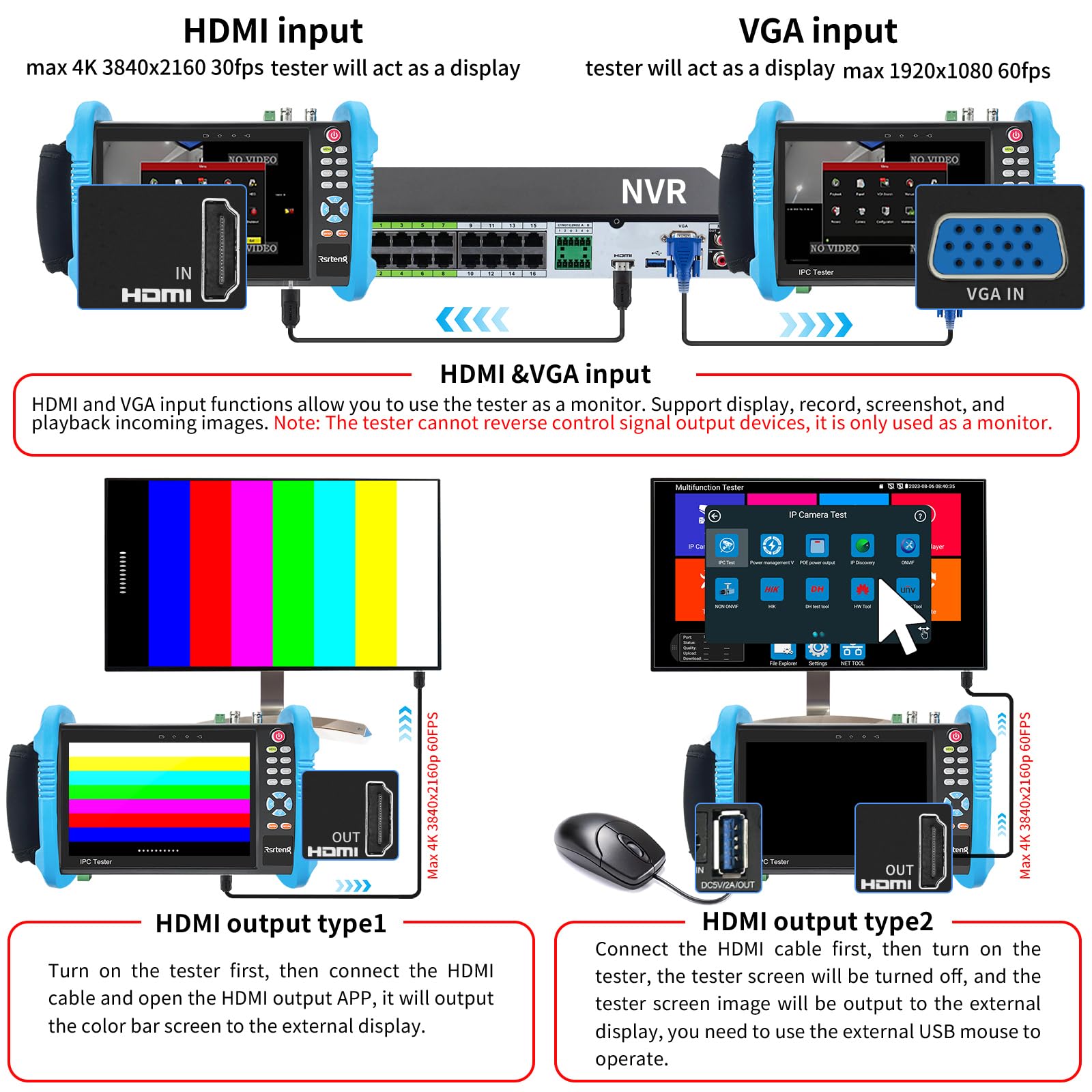8K 32MP 4K 12MP IP Camera Tester - Rsrteng CCTV Tester for ONVIF IP Discovery, WiFi POE Cable Testing, HDMI/VGA Output - Perfect for Security Camera Installation & Network Maintenance (IPC-9800ADH Pro)