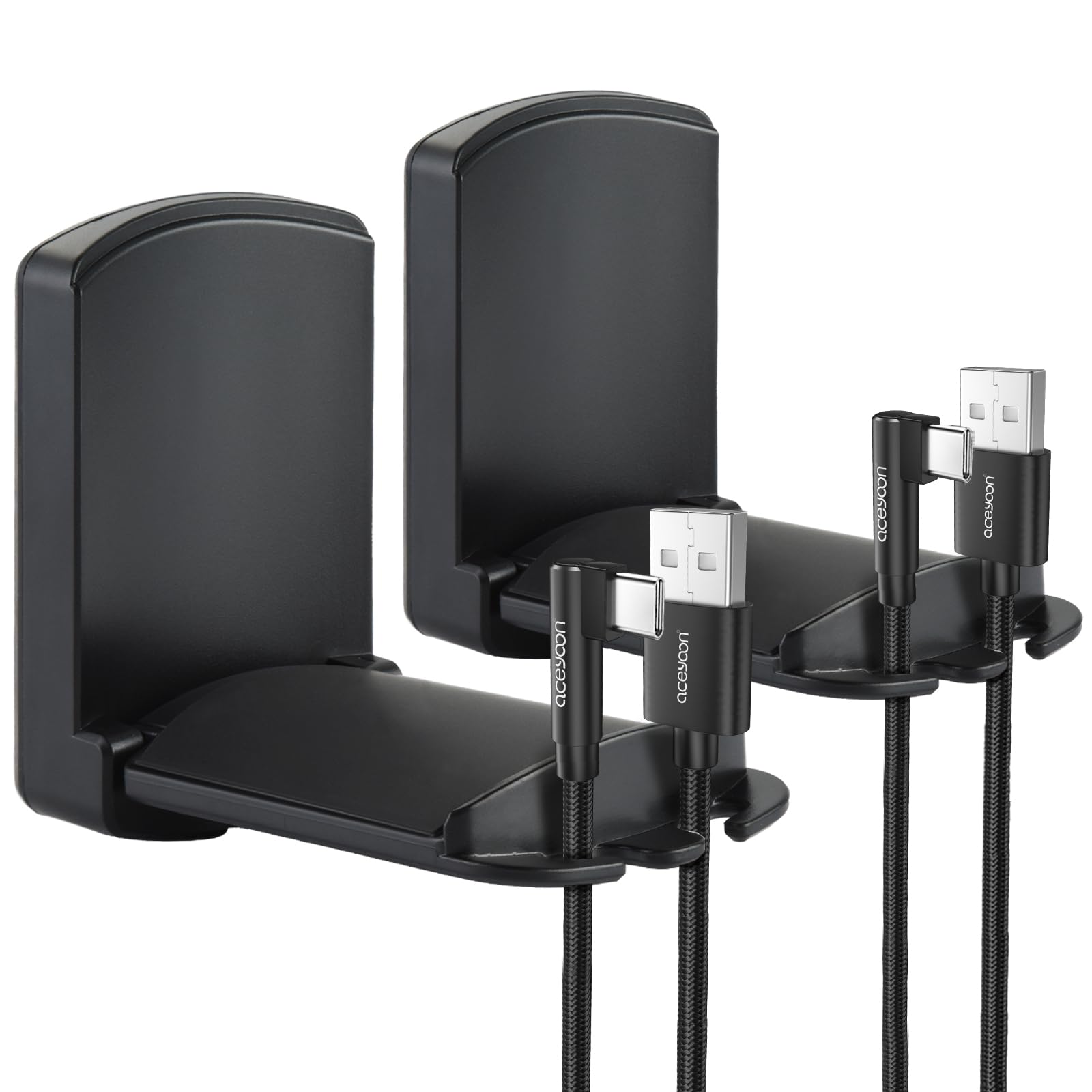 2 Pack Foldable Headphone Stand with Adjustable Hook - Universal Headset Holder with Cable Organizer for Gaming Headsets, Office & Home Use (Black)