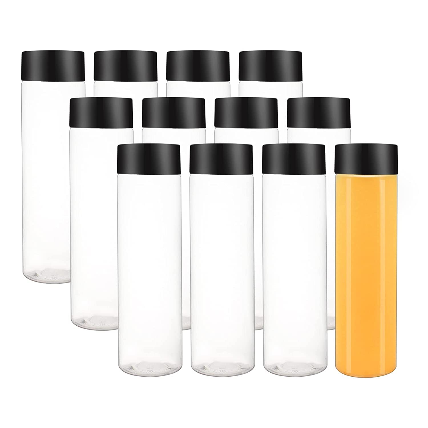 13.5 oz (400 ml) Clear PET Plastic Juice Bottles with Black Lids - BPA Free Smoothie Bottles for Juice, Milk, Homemade Drinks - 20 Pack - Perfect for Restaurants, Cafes, Juice Bars & Home Use