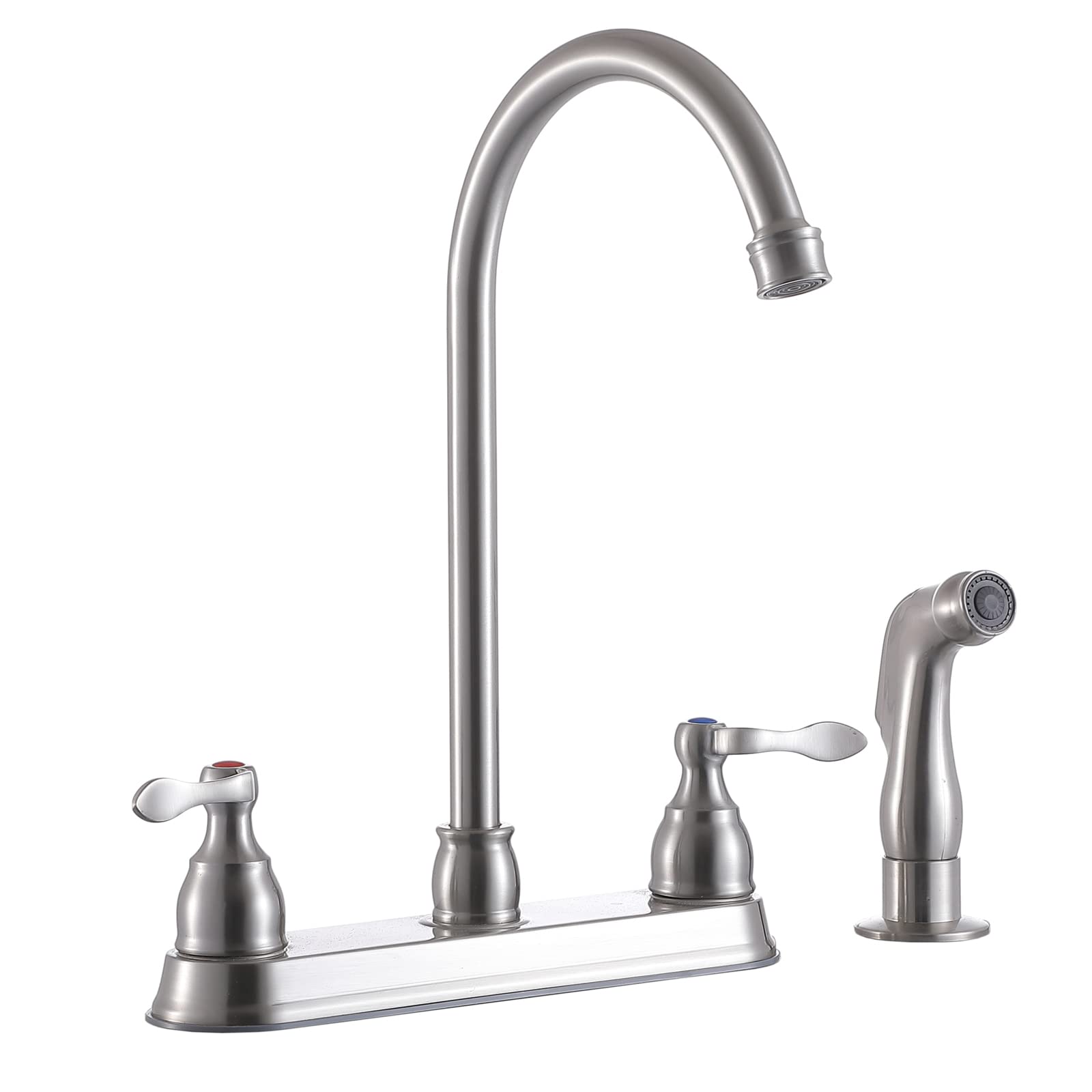 SHACO Brushed Nickel 2-Handle High Arc 360° Swivel Kitchen Faucet with Pull-Out Sprayer - 4 Hole Stainless Steel Sink Faucet for Modern Kitchens | Perfect for Washing Dishes, Filling Pots & Cleaning Countertops