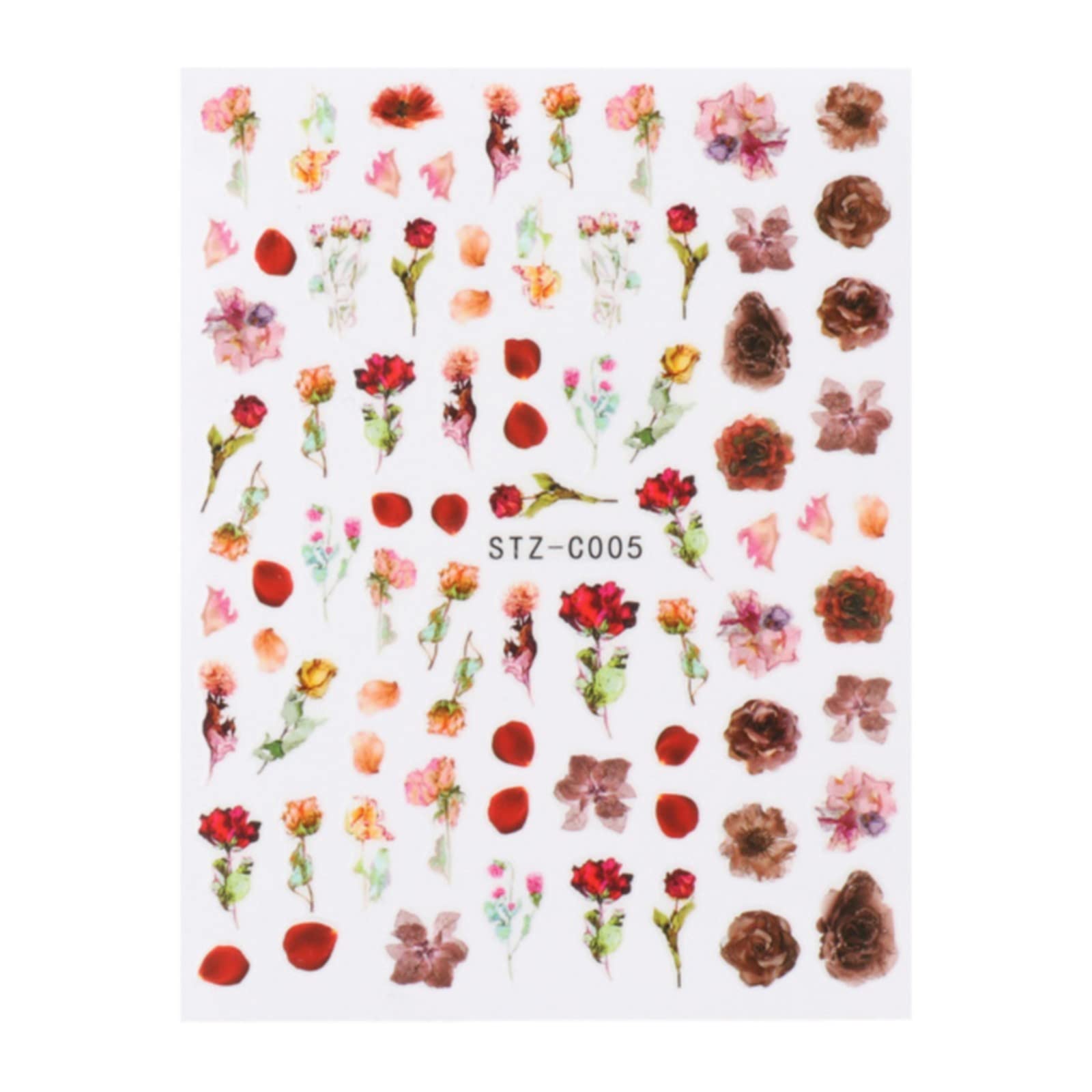 Floral Nail Stickers - Rose & Green Plant Nail Decals with Dried Flowers & Leaves | Self-Adhesive Nail Art Stickers for DIY Manicures, Parties & Special Occasions