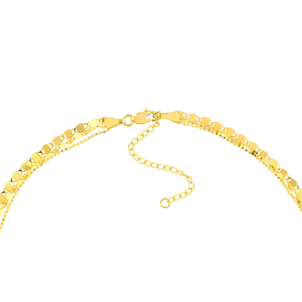 14K Gold Triple Strand Necklace for Women - Elegant Layered Chain Jewelry for Party, Wedding & Everyday Wear
