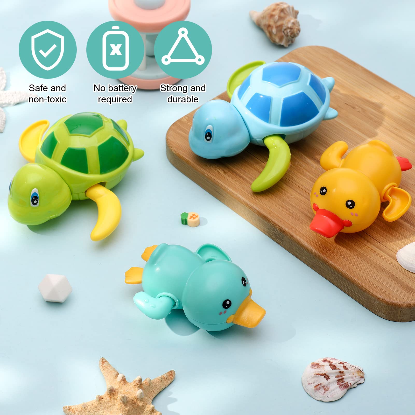 4-Piece Wind-Up Baby Bath Toys Set - Floating Ducks & Turtles for Toddlers | Fun Bathtub, Pool & Swimming Water Toys for Boys & Girls | Perfect Bath-Time Gift for Infants & Kids