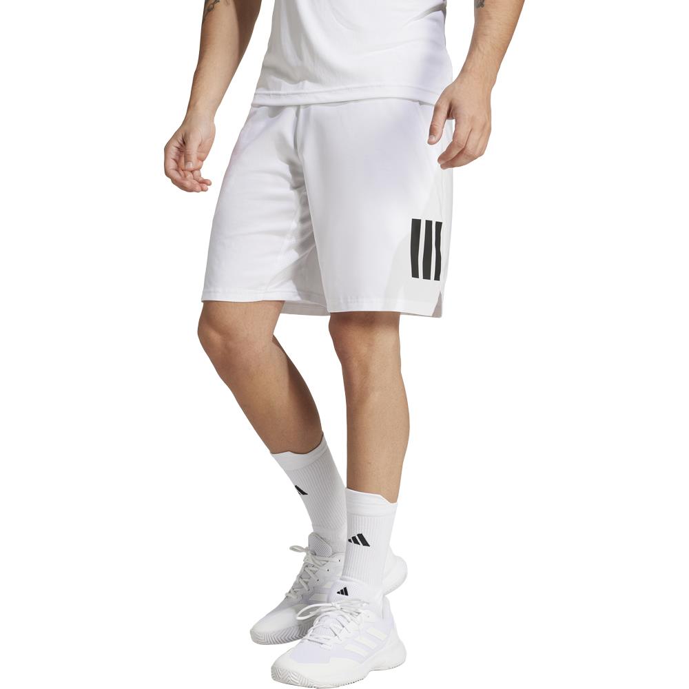 Adidas Men's Club 3 Stripe 9 Shorts - White & Black - Athletic Workout Running Gym Casual Wear