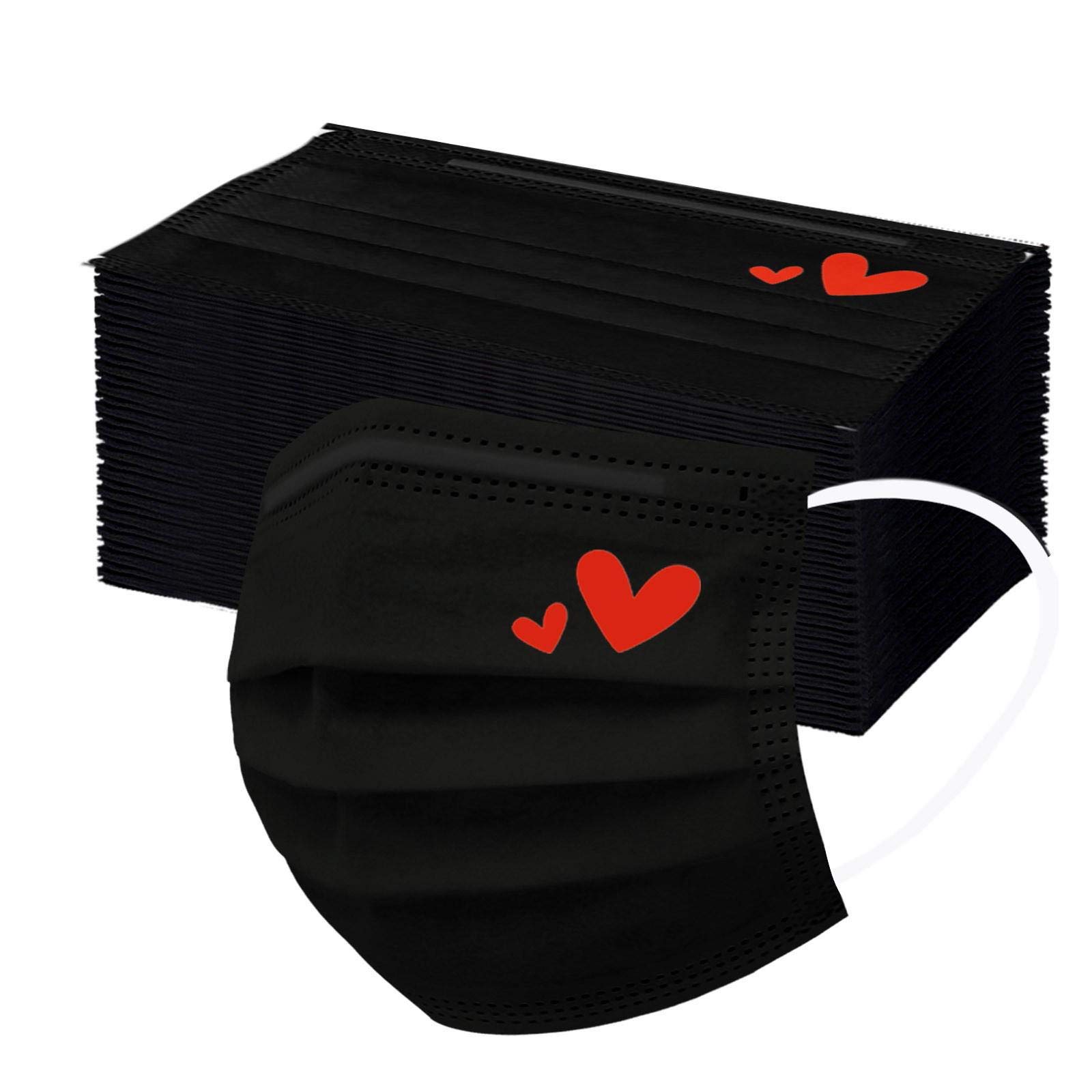 Stylish Black Heart Face Mask - Disposable Unisex Mouth Cover for Full Face Protection - Perfect for Outdoor Activities, Travel & Daily Use