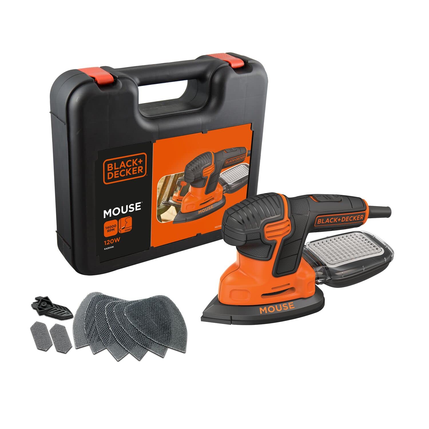 Black + Decker KA2500K-GB Compact Mouse Sander - Lightweight Electric Hand Sander for Woodworking, DIY Projects & Home Renovation - Perfect for Sanding Furniture, Floors & Small Surfaces