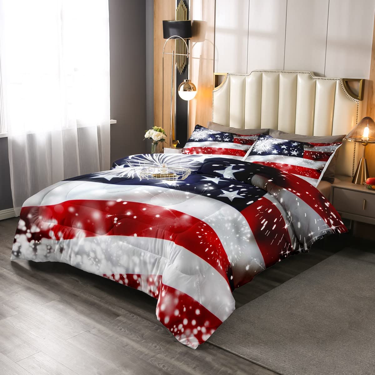 American Flag Comforter Set - Patriotic Fireworks Bedding for Kids & Boys, Military Theme Down Comforter with 1 Comforter & 2 Pillowcases (Full Size) | Perfect for 4th of July, Memorial Day & Veterans Day Celebrations
