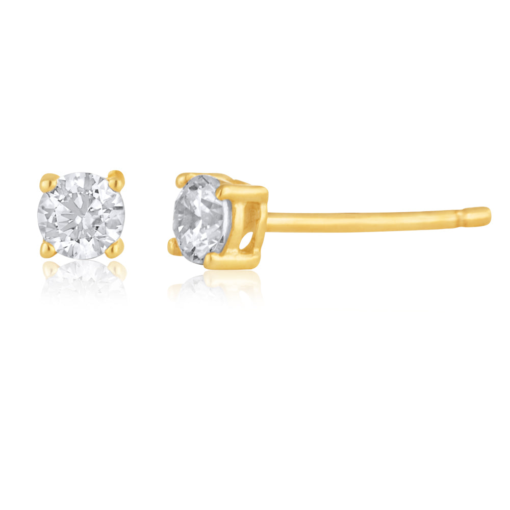 9ct Yellow Gold 3mm Cubic Zirconia Round Stud Earrings for Women - Elegant Everyday & Party Jewelry