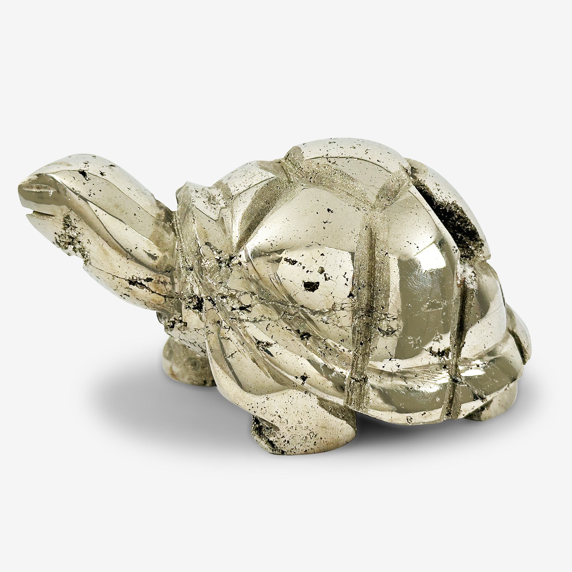 Hand Carved Pyrite Turtle Crystal Gemstone Carving - Natural Healing Stone for Meditation, Feng Shui Decor & Spiritual Gifts