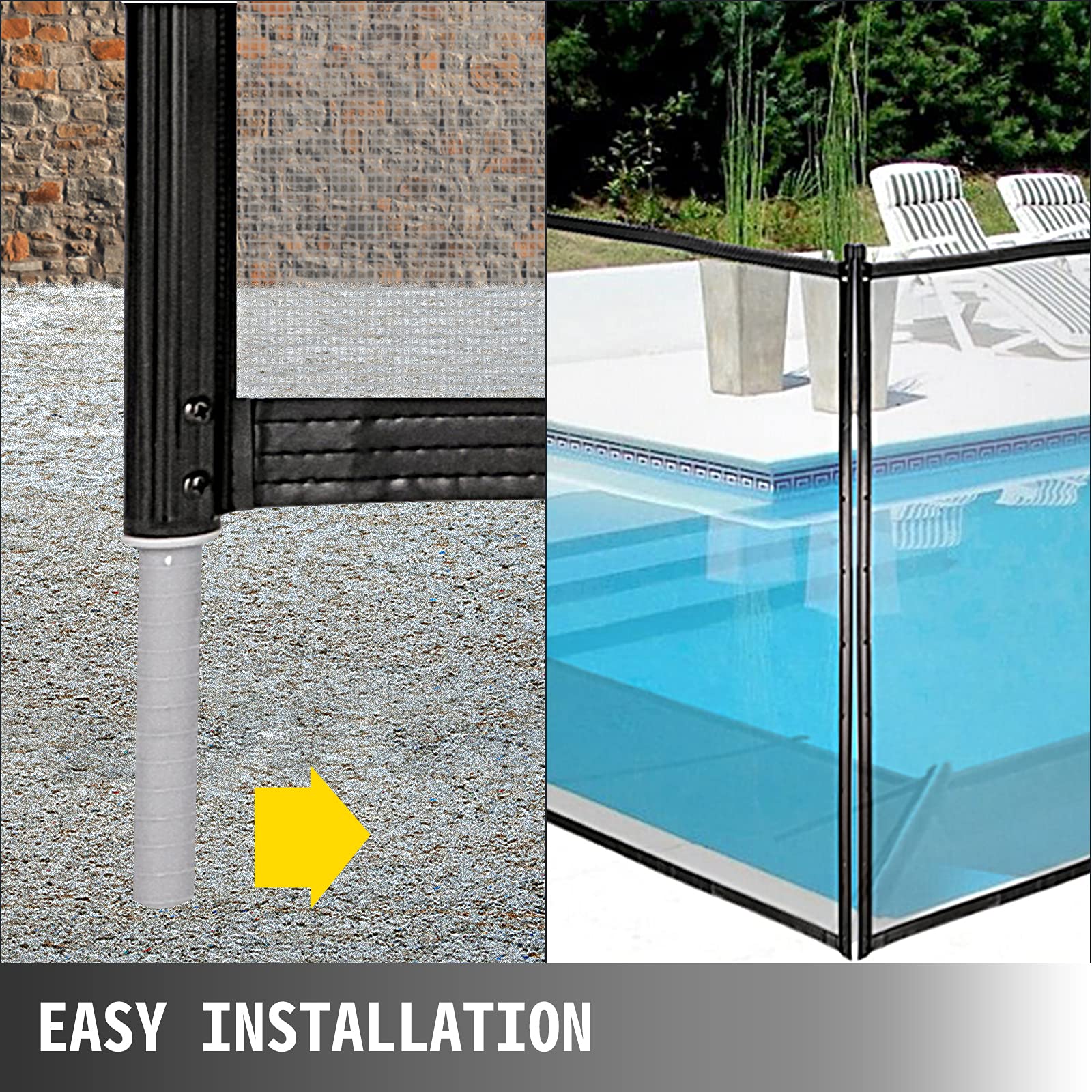Happybuy 4FT x 72FT Removable Mesh Pool Fence for Inground Pools - DIY Child Safety Fencing, Black Swimming Pool Barrier to Protect Kids & Pets - Perfect for Backyard, Residential & Commercial Pool Safety