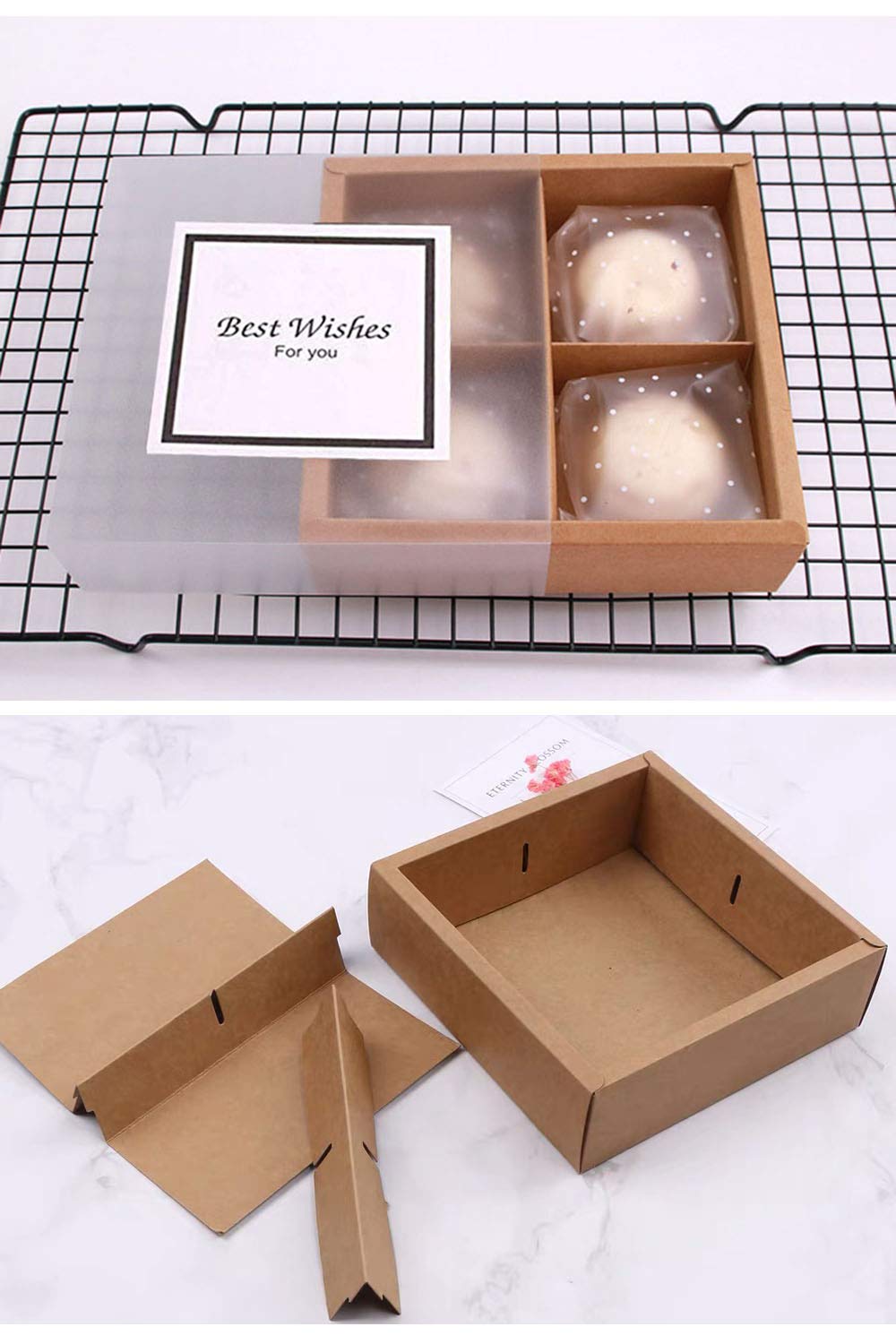 15 Pack Brown Kraft Cupcake Boxes with Inserts & Display Windows - 4 Lattice Baking Containers for Pastries, Cookies & Treats | Perfect for Birthday Parties, Wedding Favors & Gift Packaging