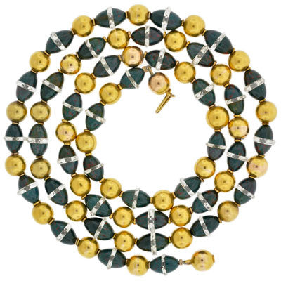Art Deco 14kt Gold Bloodstone & Rock Crystal Beaded Necklace for Women - Vintage Style Statement Jewelry for Parties, Weddings & Special Occasions