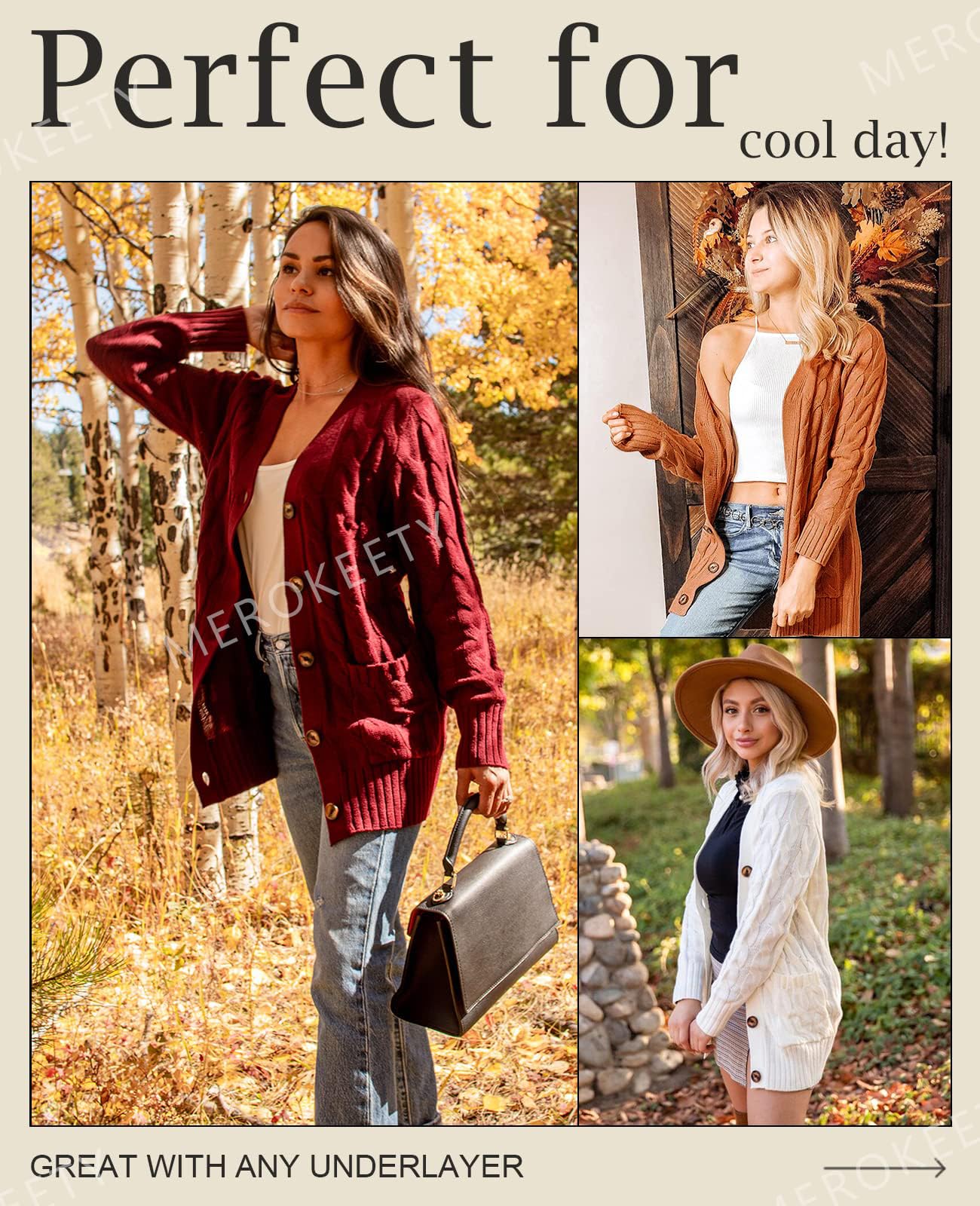 MEROKEETY Women's 2025 Fall Long Sleeve Cable Knit Cardigan Sweater - Open Front Button Loose Fit Outerwear for Casual Wear, Office & Coffee Dates