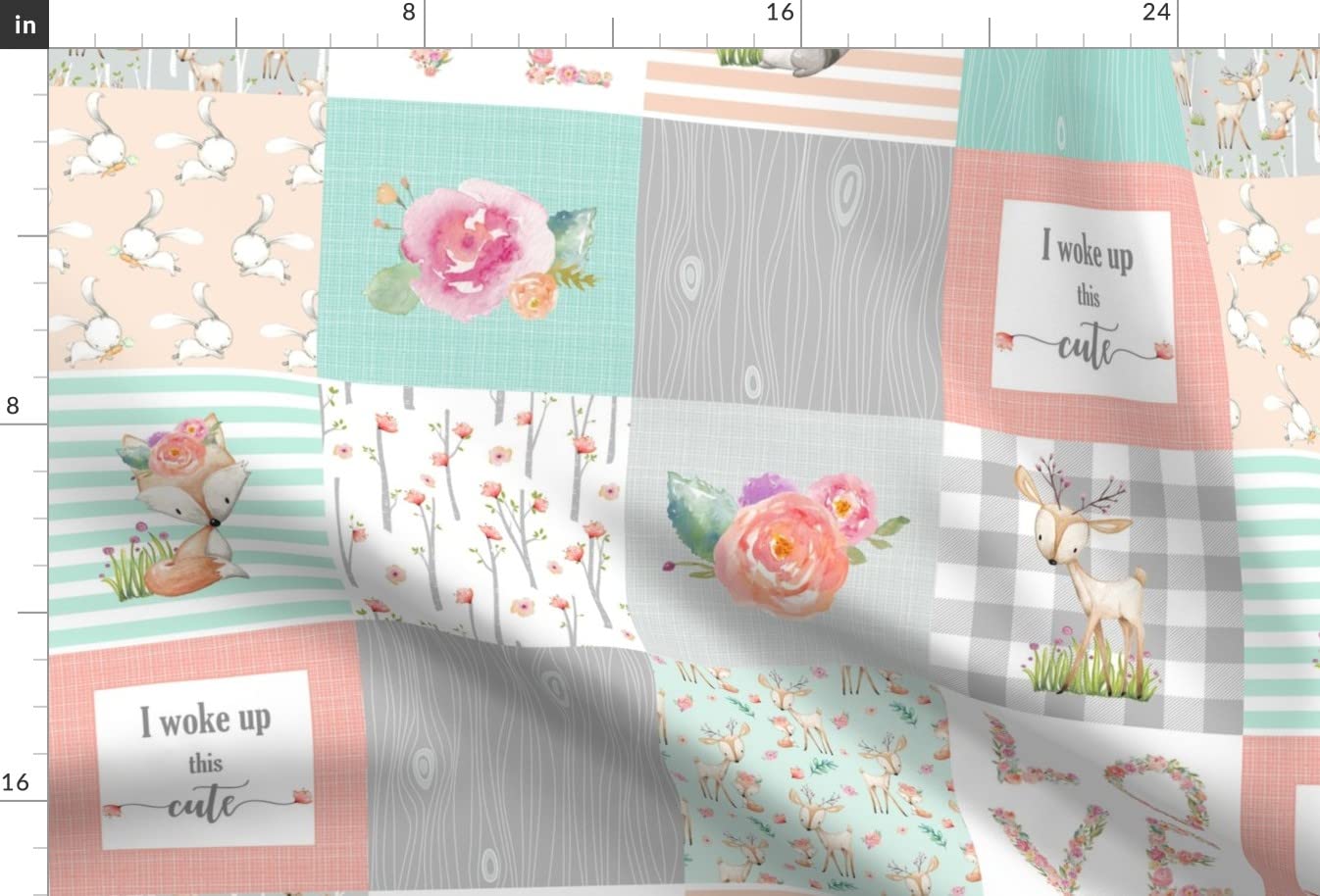 Woodland Animals Printed Minky Fabric by The Yard - Deer Fox Raccoon Patchwork Wholecloth for Baby Blankets, Quilt Backing & Sewing Projects | Soft Plush Fabric for Nursery Decor, DIY Crafts & Cozy Home Textiles