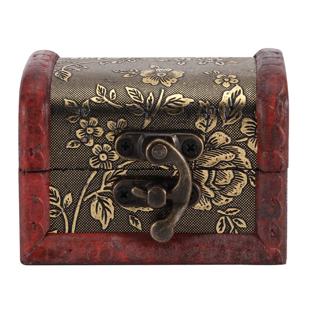 Vintage Wooden Jewelry Box with Lock - Small Treasure Chest for Jewelry Storage, Antique Floral Design Jewelry Case | Perfect for Rings, Necklaces, Earrings & Keepsakes