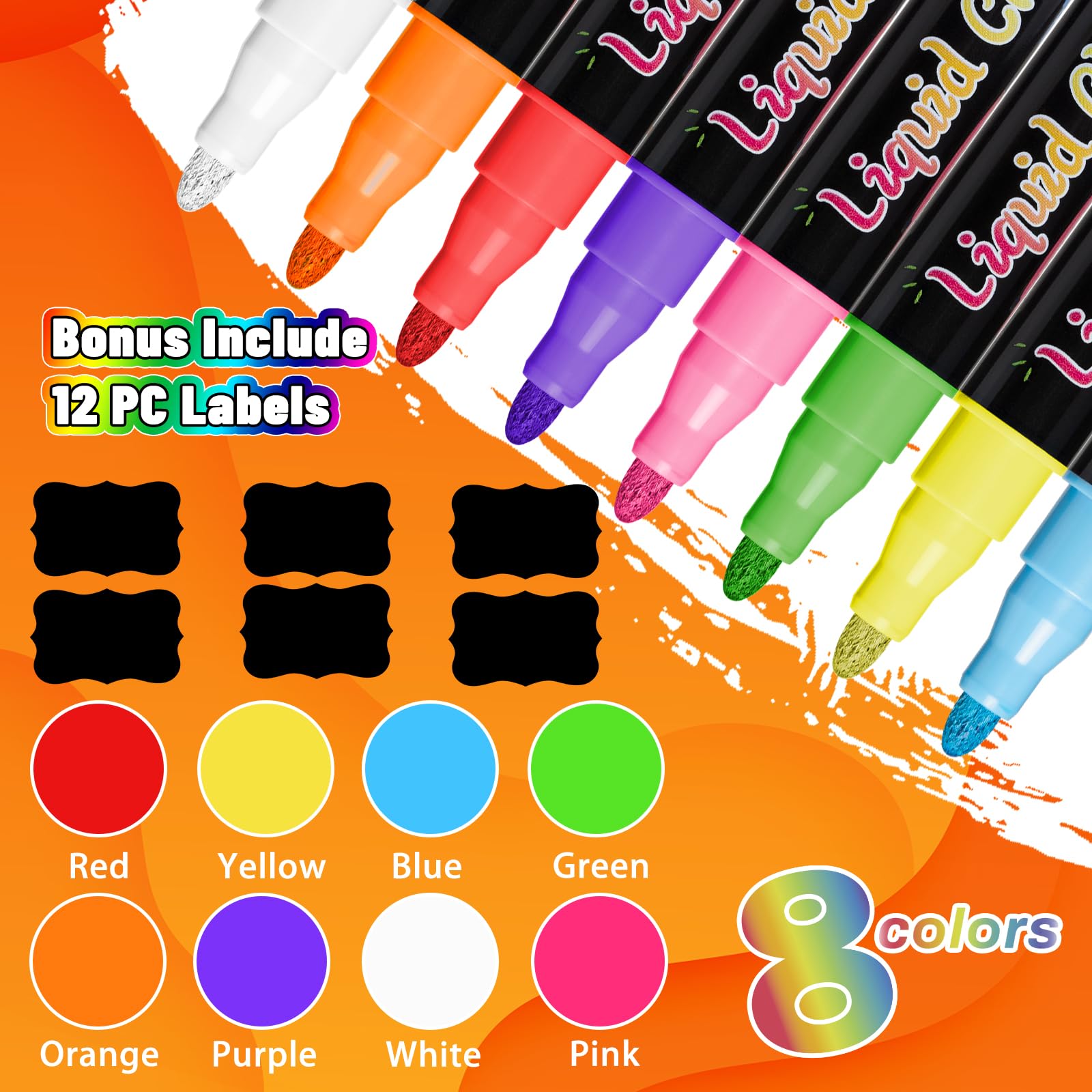 Vibrant Liquid Chalk Markers - 8 Pack Non-Toxic Water-Based Chalkboard Pens with 6mm Reversible Tip for Blackboard, Window, Glass & Mirror - Perfect for Restaurants, Classrooms, Retail Signs & DIY Home Decor