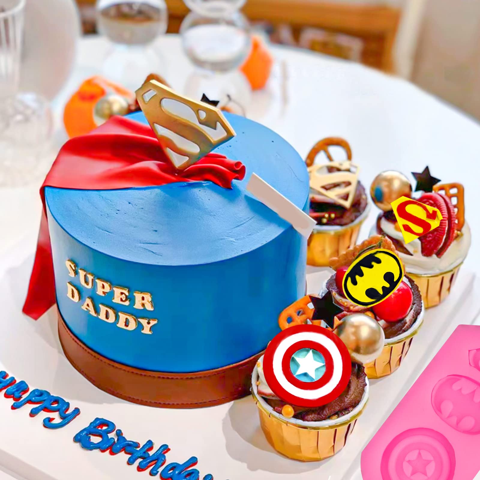 2-Piece Superhero Silicone Mold Set for Cookies, Fondant, Candy & Chocolate - Perfect for Birthday Parties, Cake Decorating & DIY Baking Gifts
