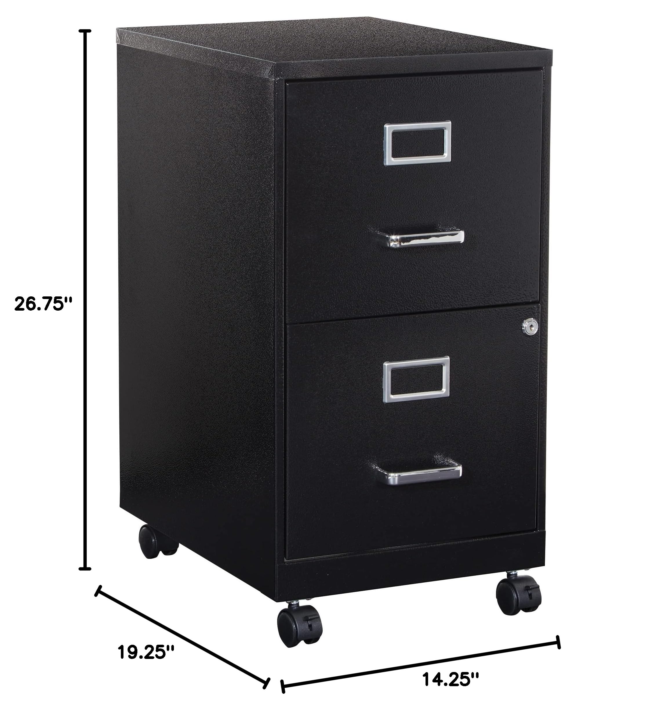 OSP 2-Drawer Mobile Locking Metal File Cabinet - Black, Secure Storage for Office, Home, or Classroom Documents & Supplies