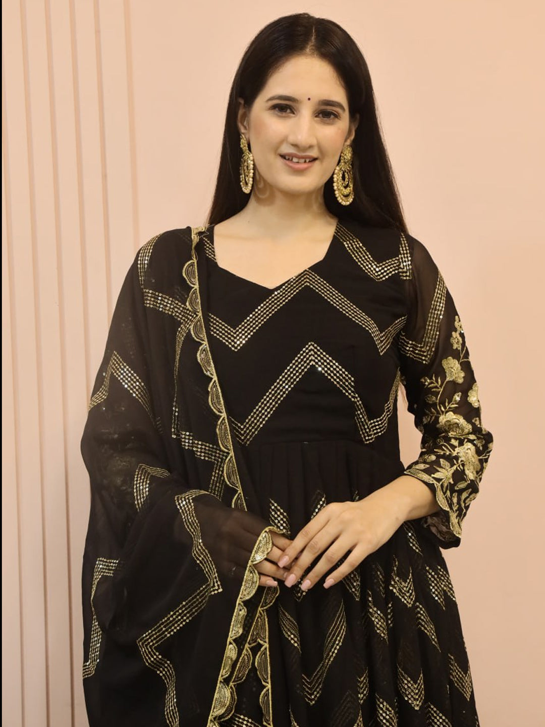 Elegant Black Designer Ready-Made Gown with Embroidered Dupatta - Perfect for Weddings, Parties & Special Occasions